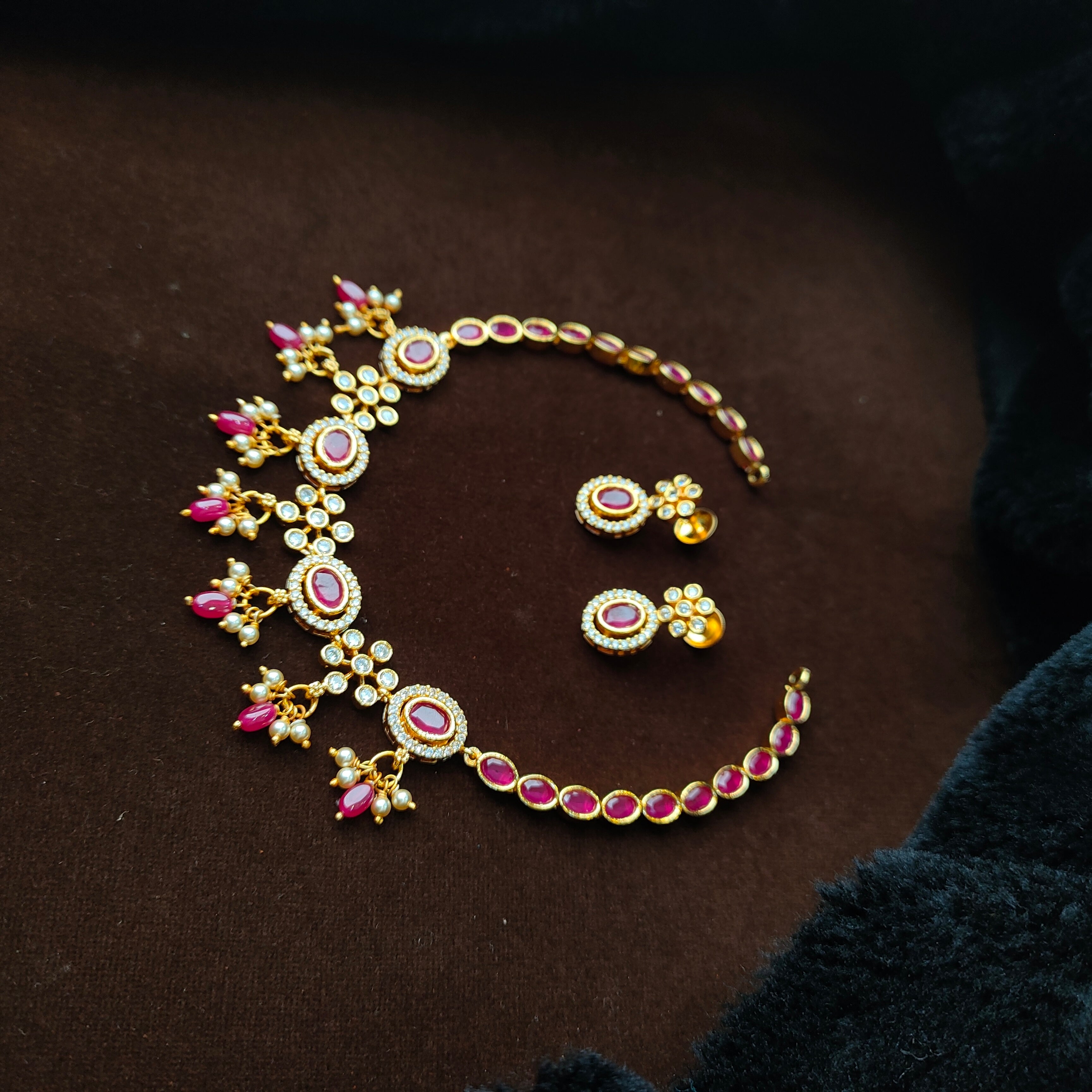 925 Silver Gold Plated Necklace Set-5598