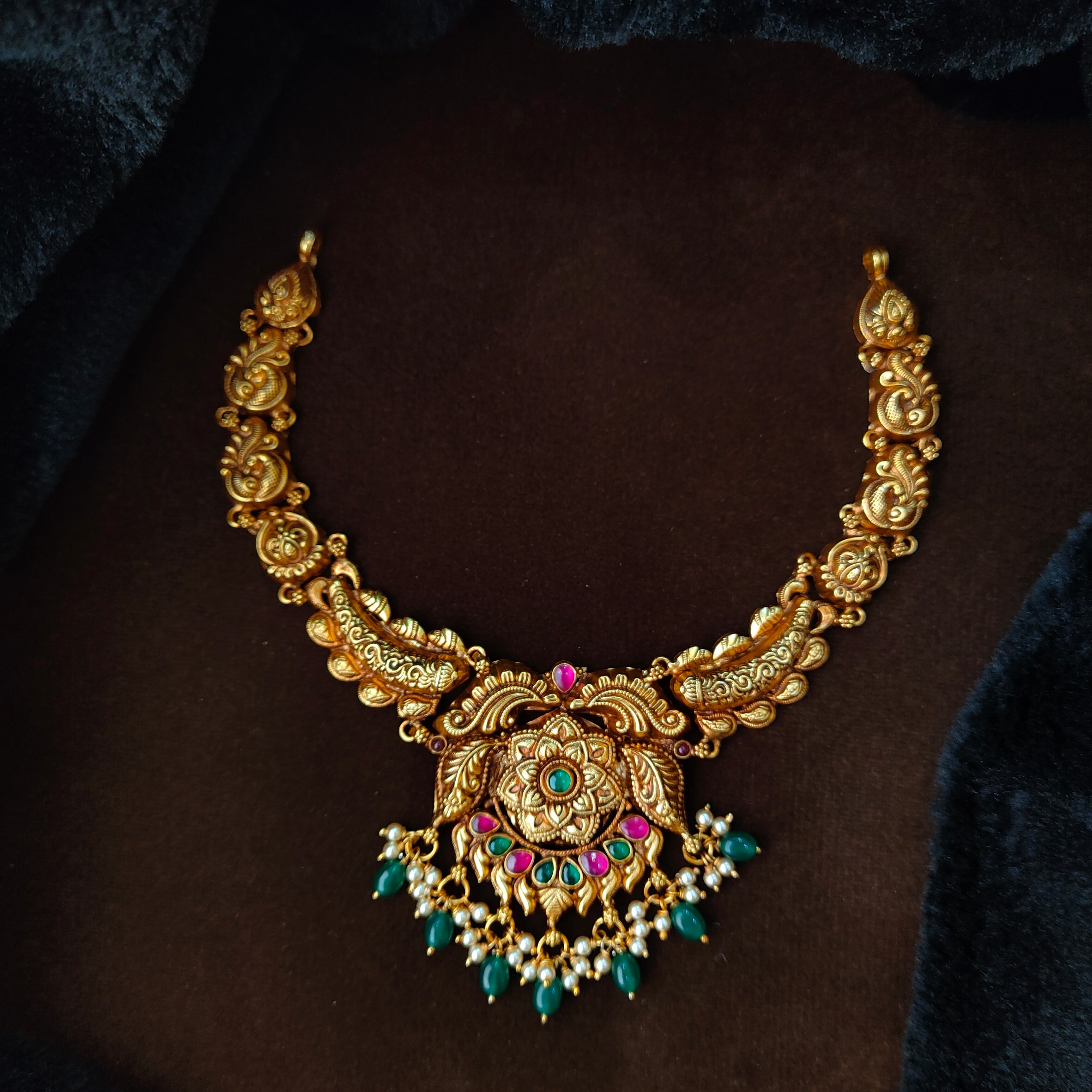 925 Silver Traditional Floral Nakshi Necklace -5635