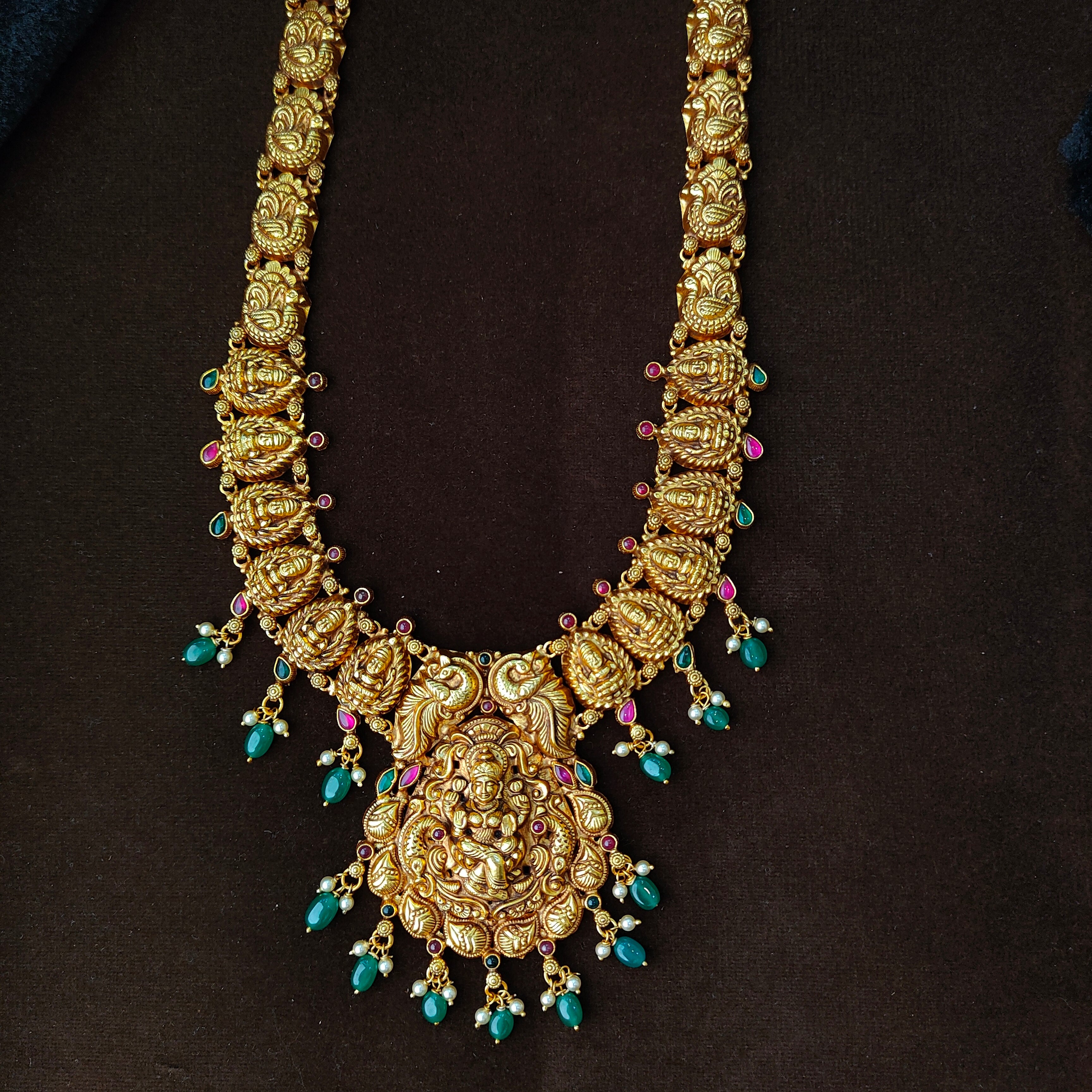 925 Silver Gold Plated Nakshi Haram-5611