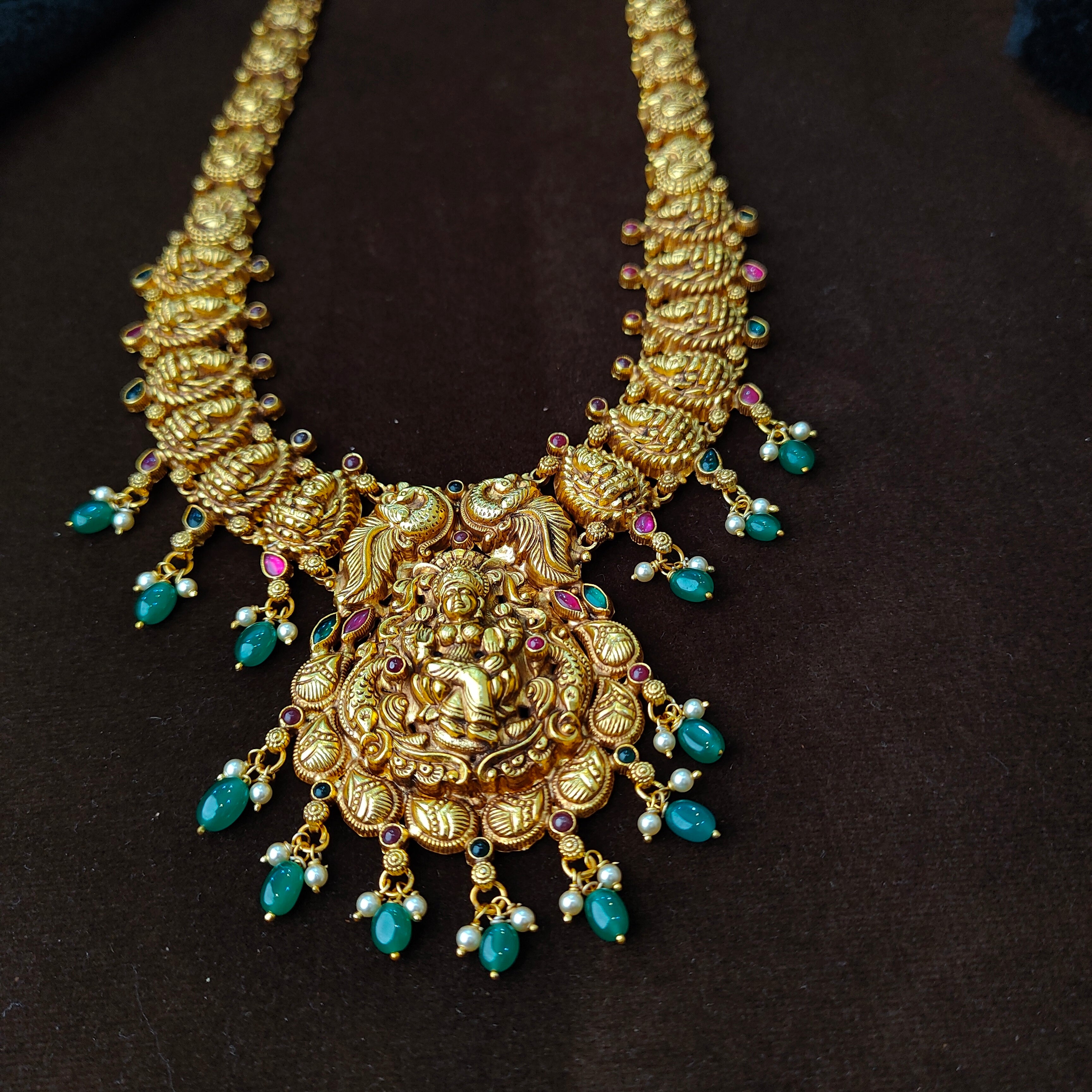 925 Silver Gold Plated Nakshi Haram-5611