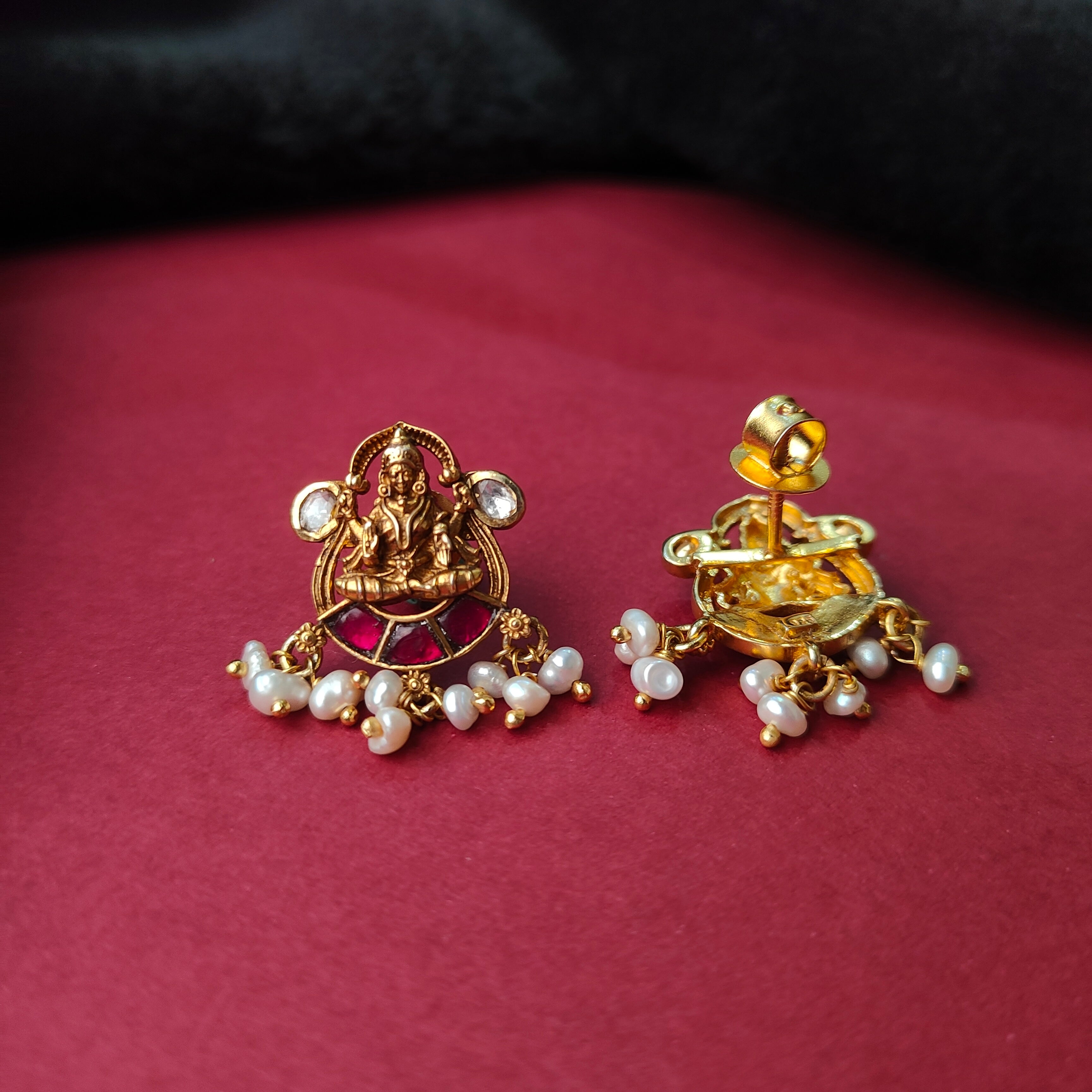 925 Silver Kundan Polki Nakshi Earstud - 5715