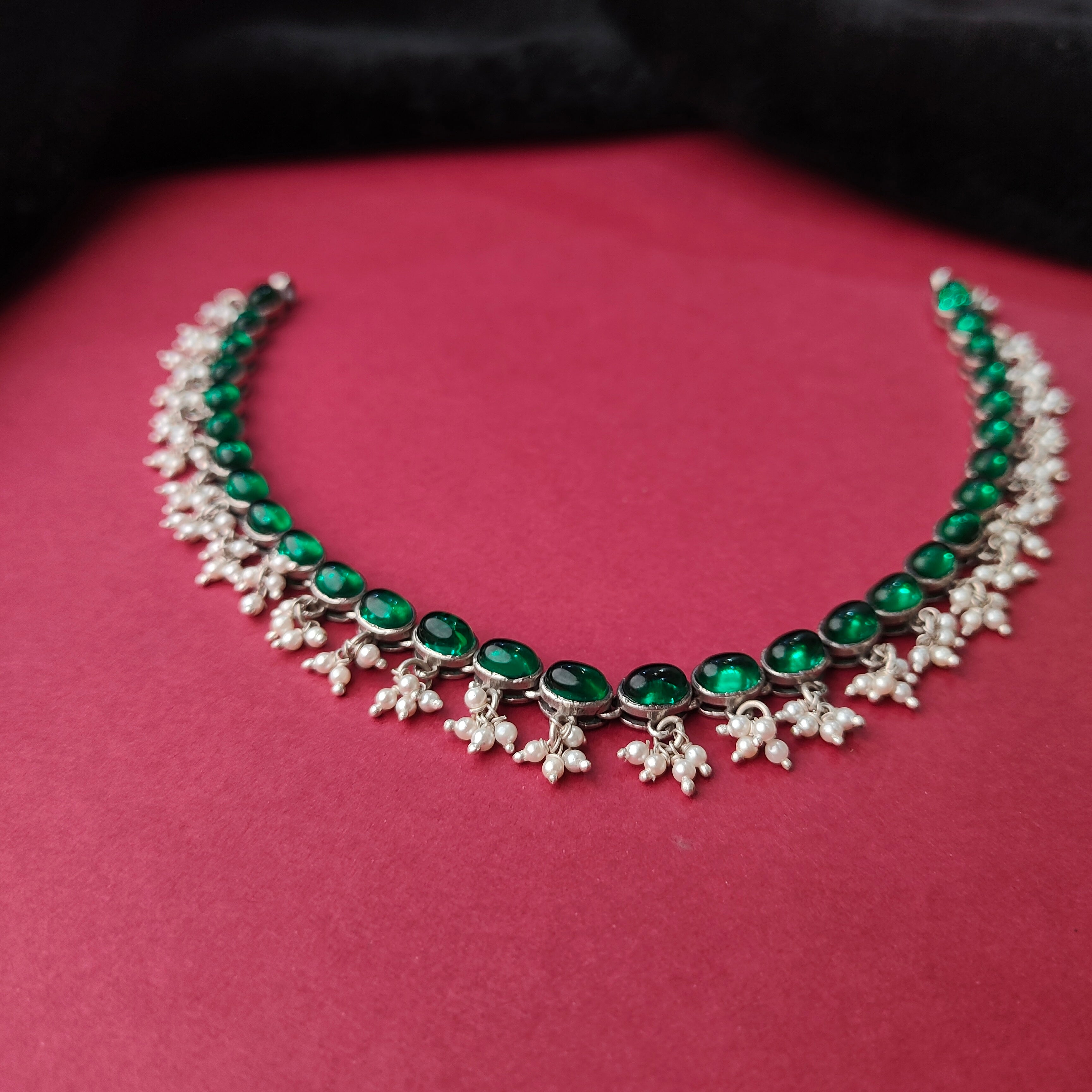925 Silver Oxidized Emerald Neckpiece -5712