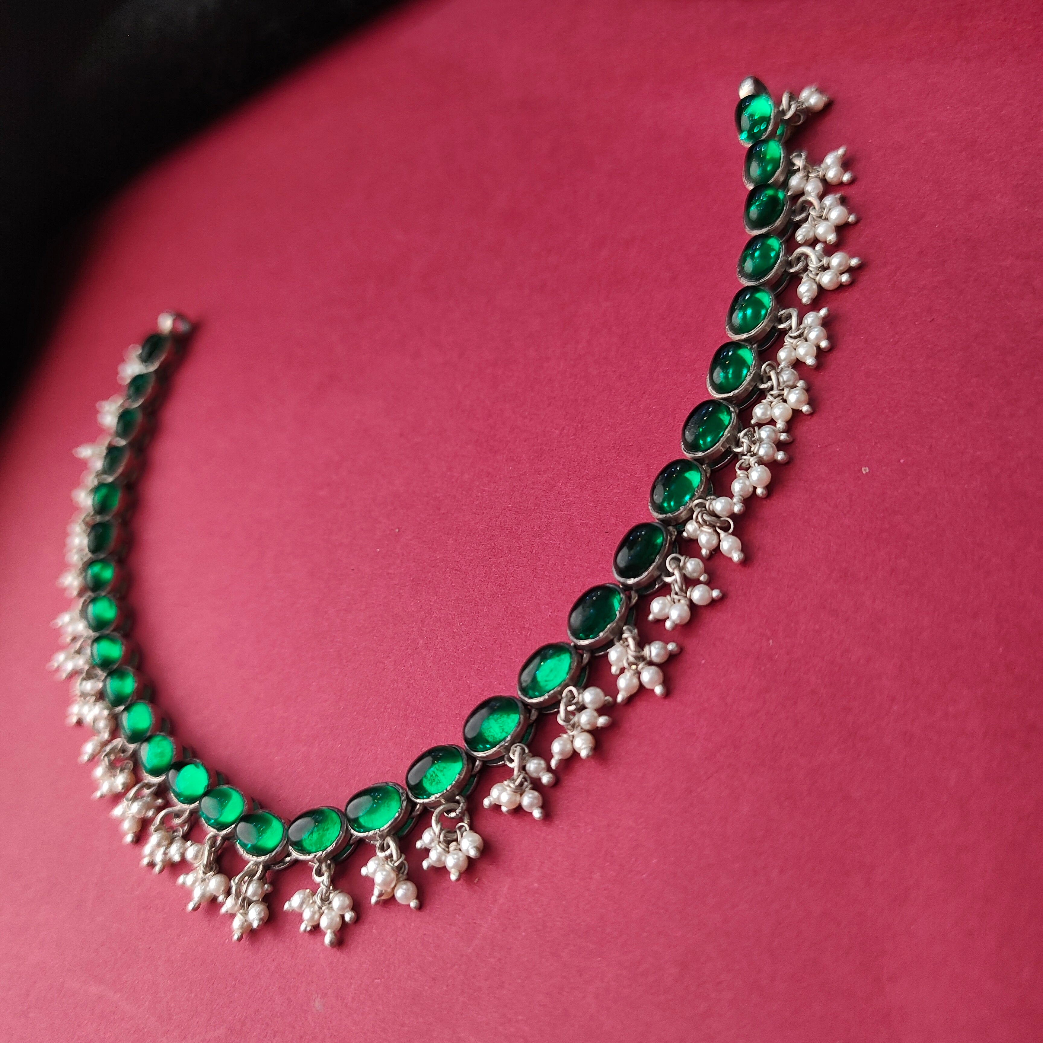 925 Silver Oxidized Emerald Neckpiece -5712