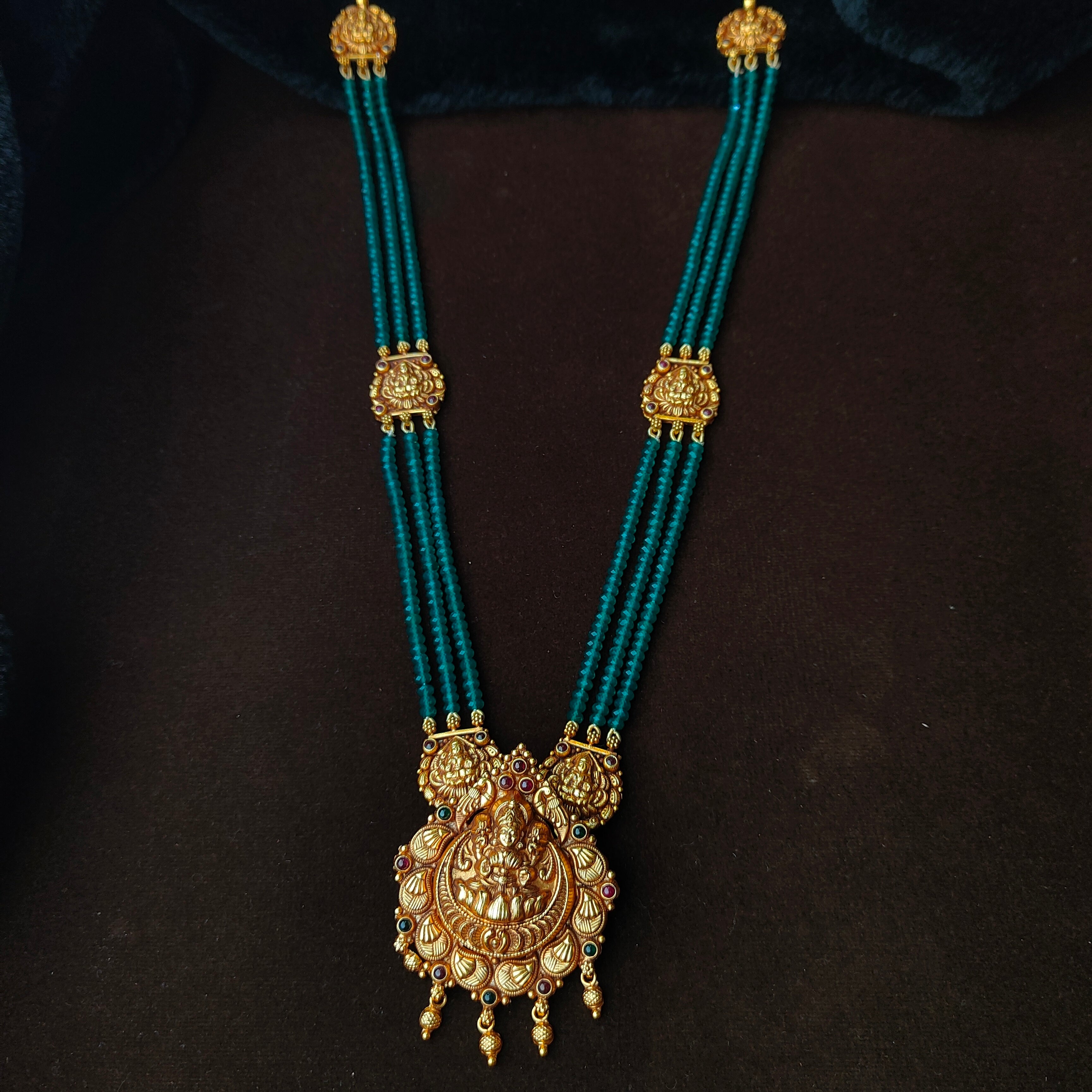 925 Silver Gold Plated Nakshi Beads Haram -1211