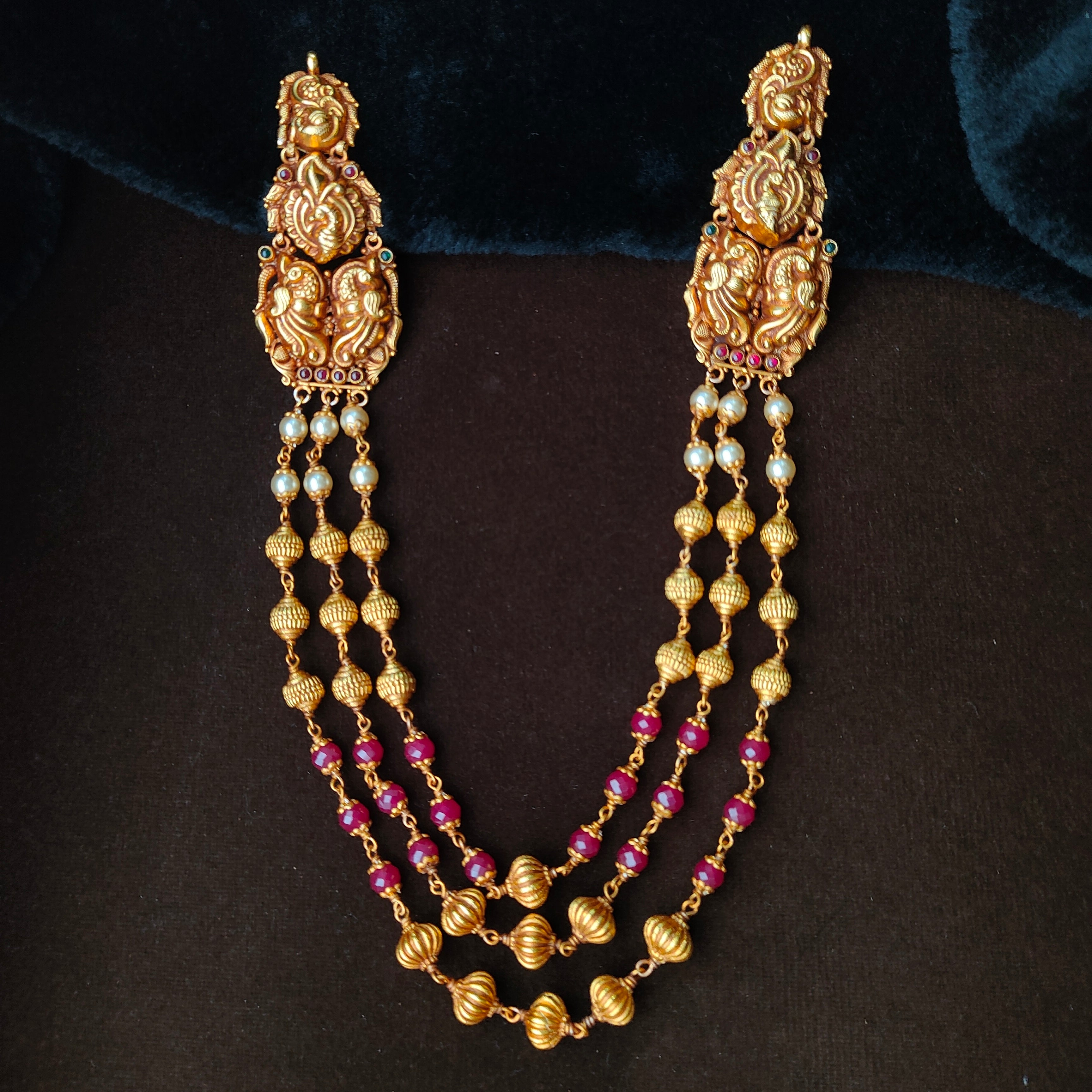 925 Silver Gold Plated Nakshi Short Haram -0043