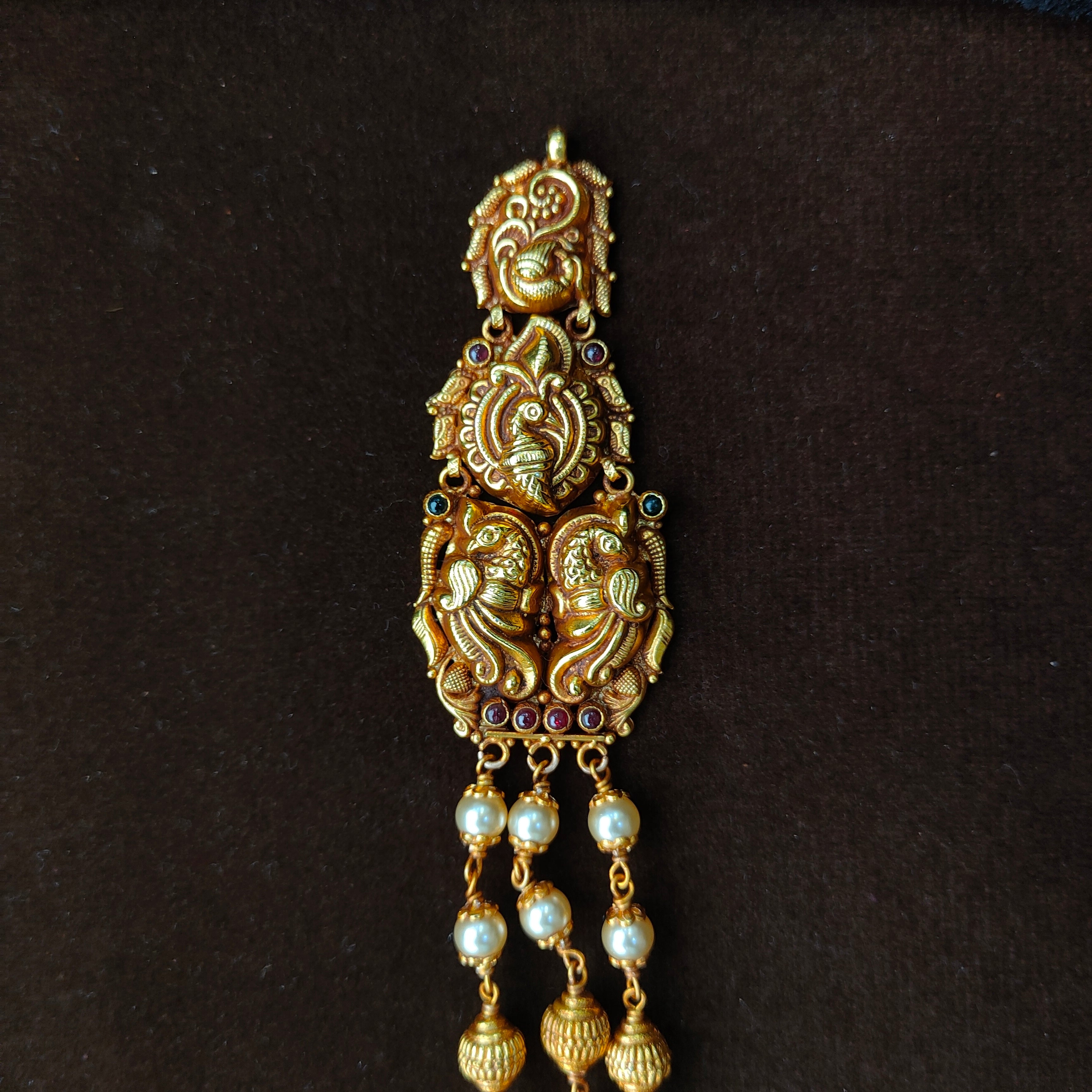 925 Silver Gold Plated Nakshi Short Haram -0043