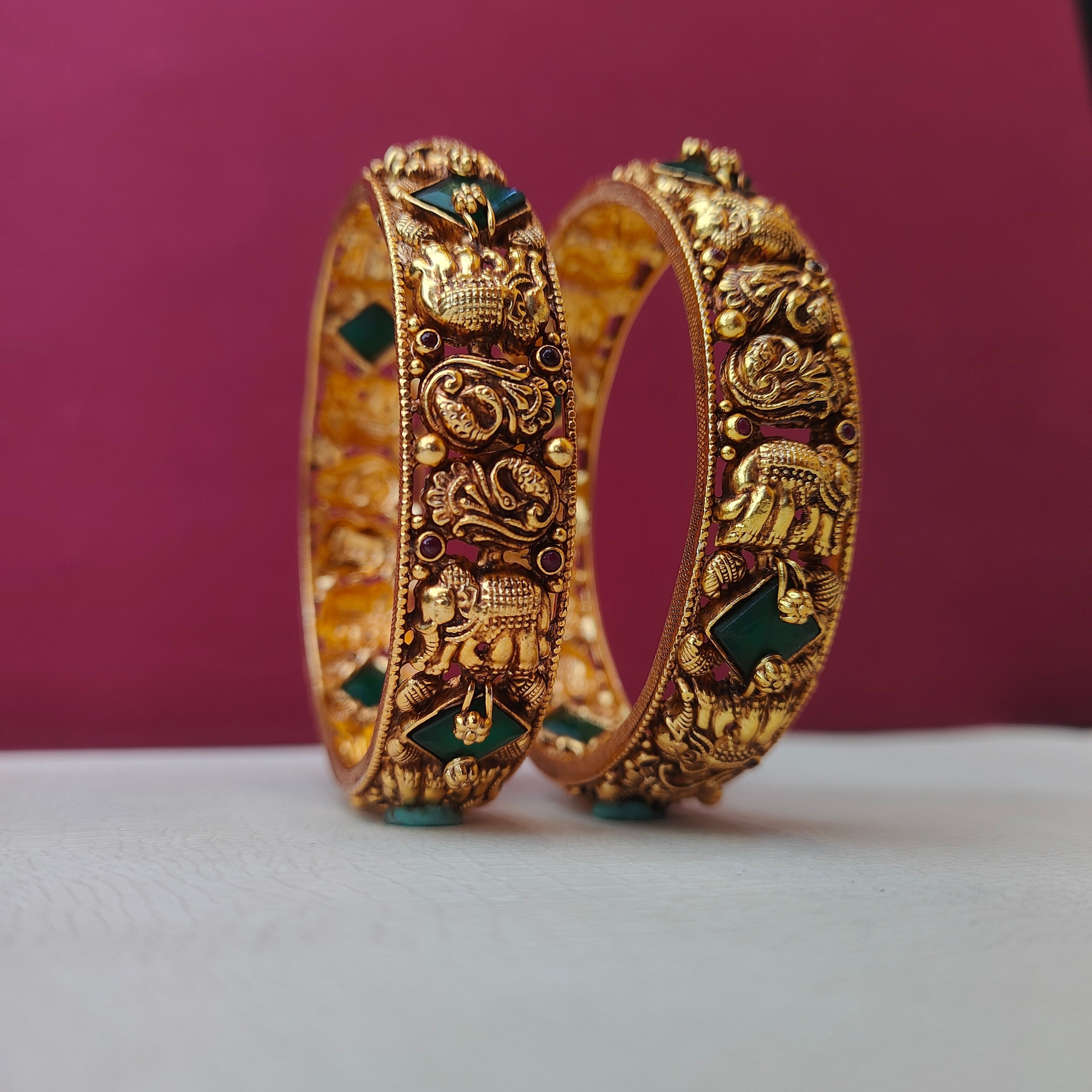 925 Silver Elephant with Peacock Bangle-2922- size 2.7