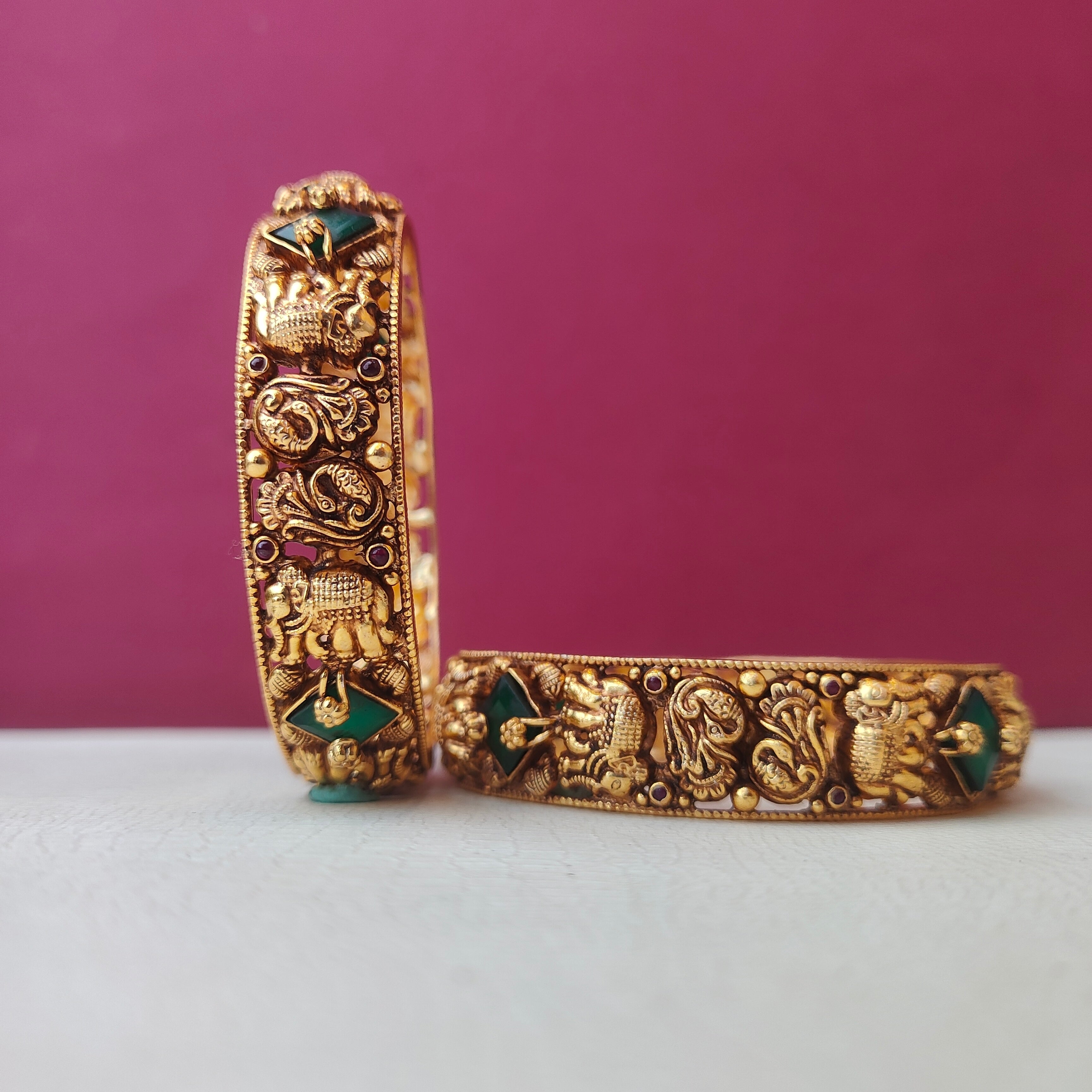 925 Silver Elephant with Peacock Bangle-2922- size 2.7