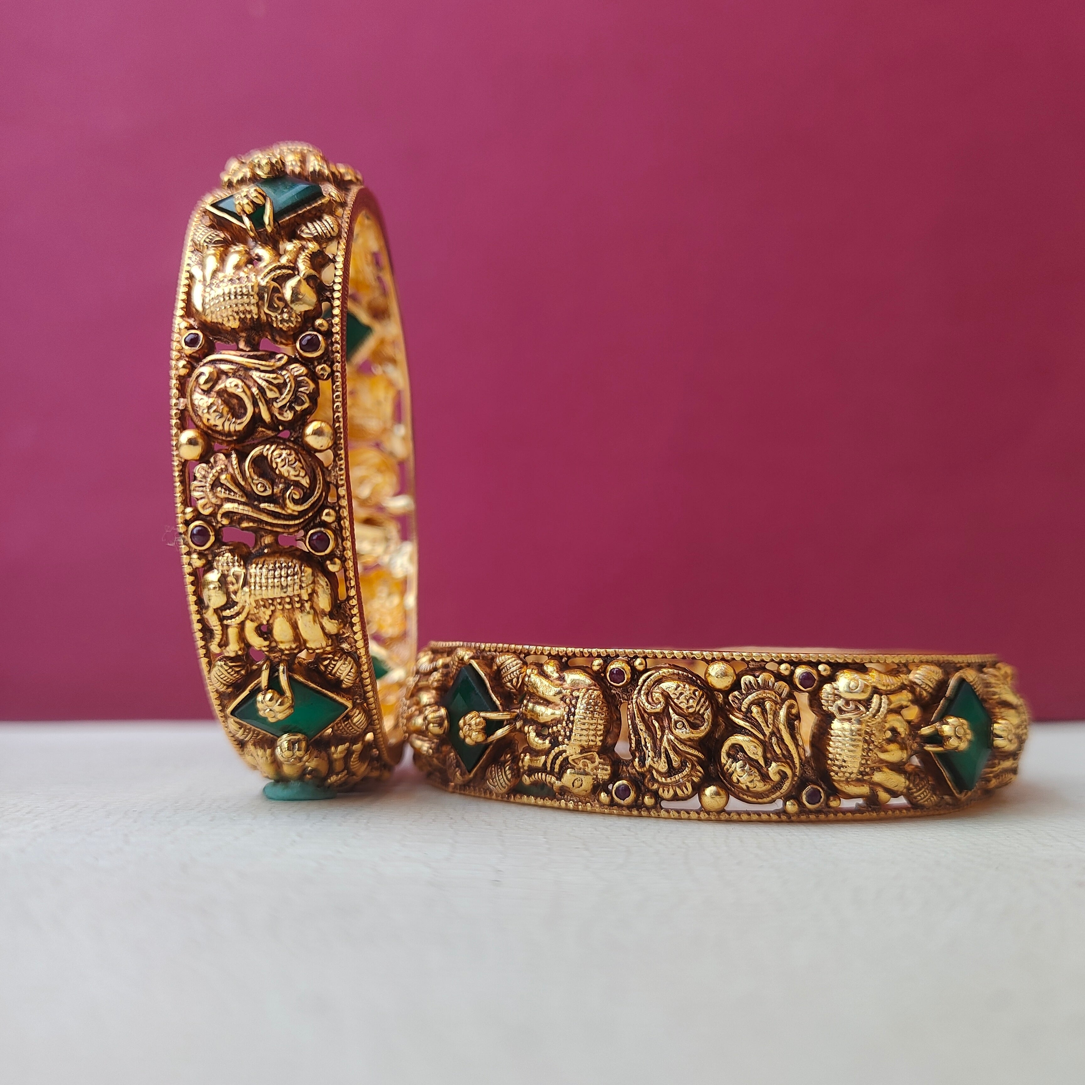 925 Silver Elephant with Peacock Bangle-2922- size 2.7