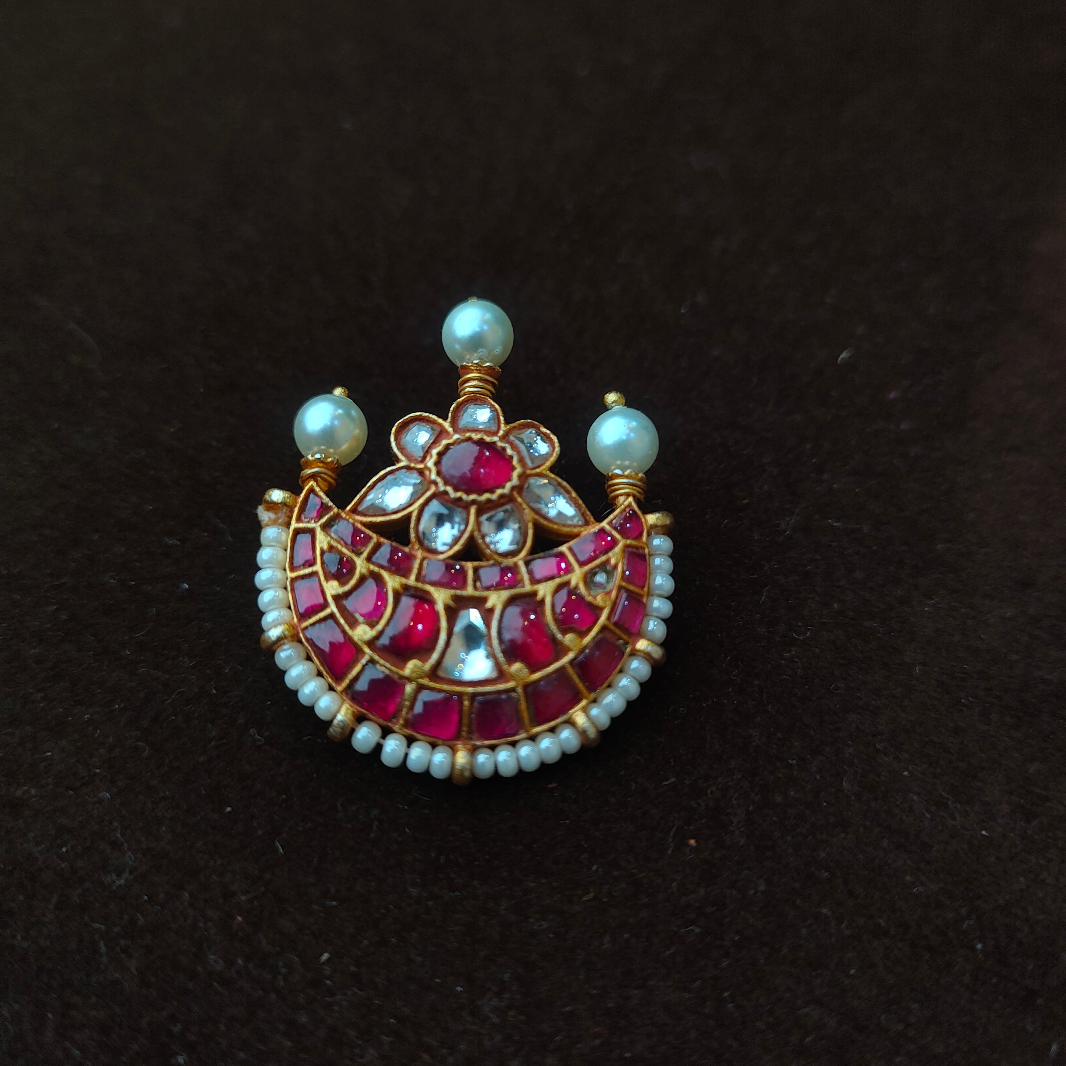 92.5 Silver Kundan Surya Chandra Hair Mop-0058