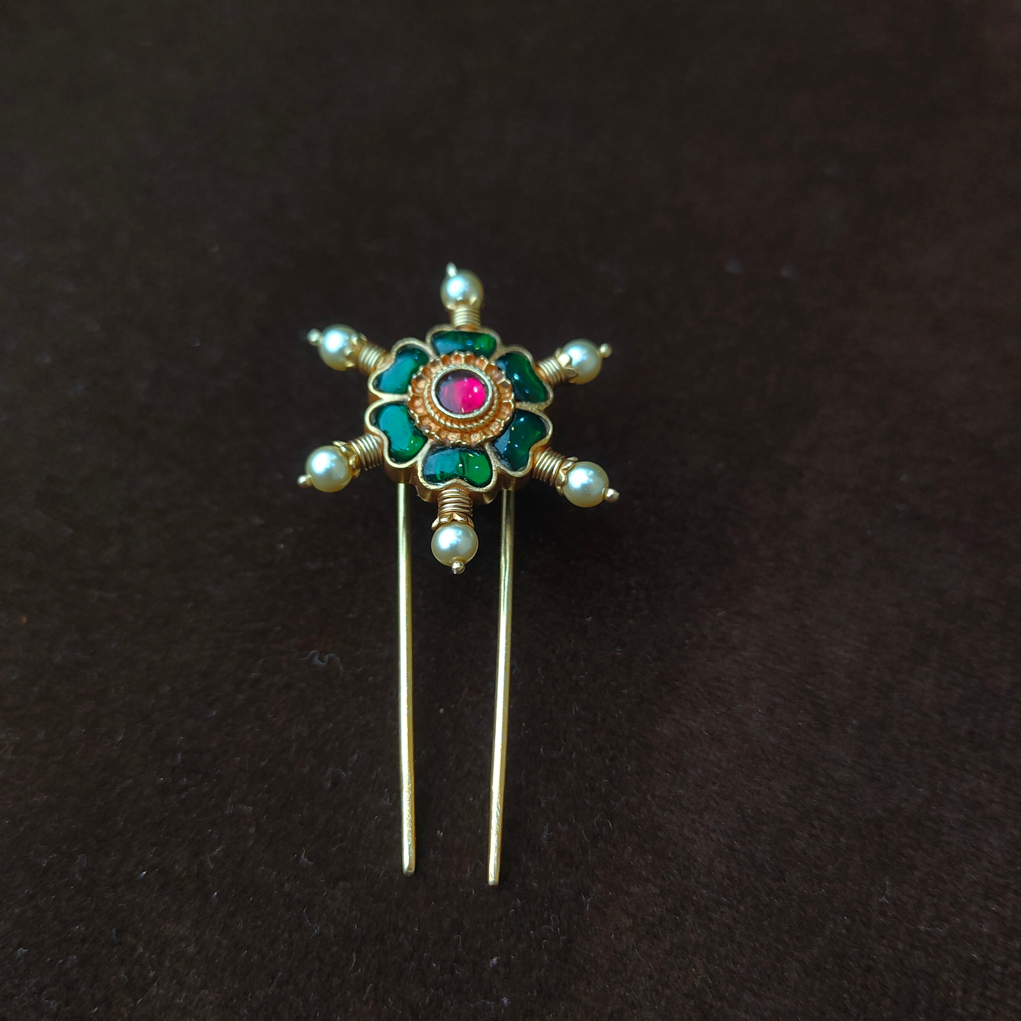 925 Silver Kundan Hair Brooch-0047