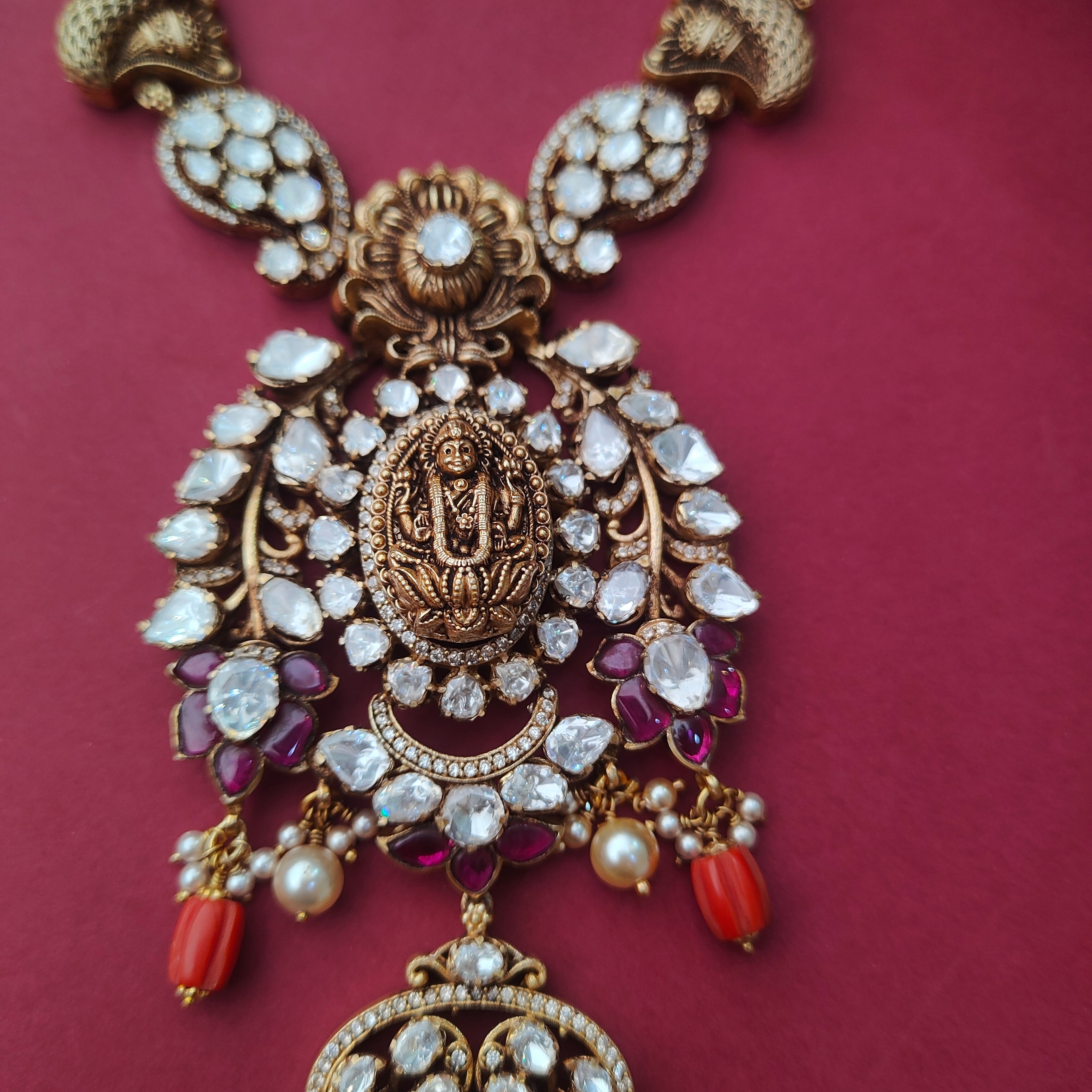 925 Silver Victorian Polki Nakshi Haram  - 5117