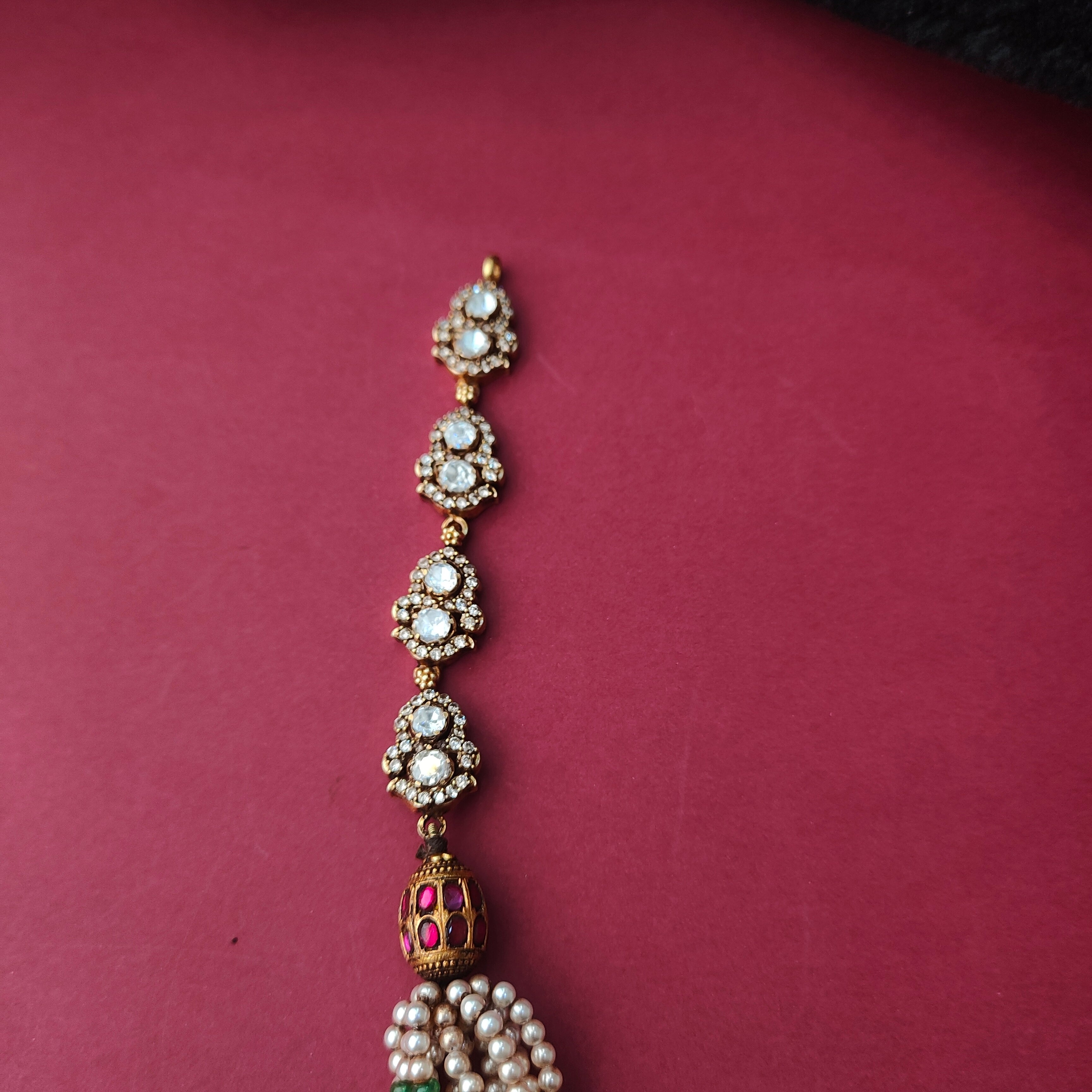 925 Silver Victorian Polki Nakshi Haram  - 5117