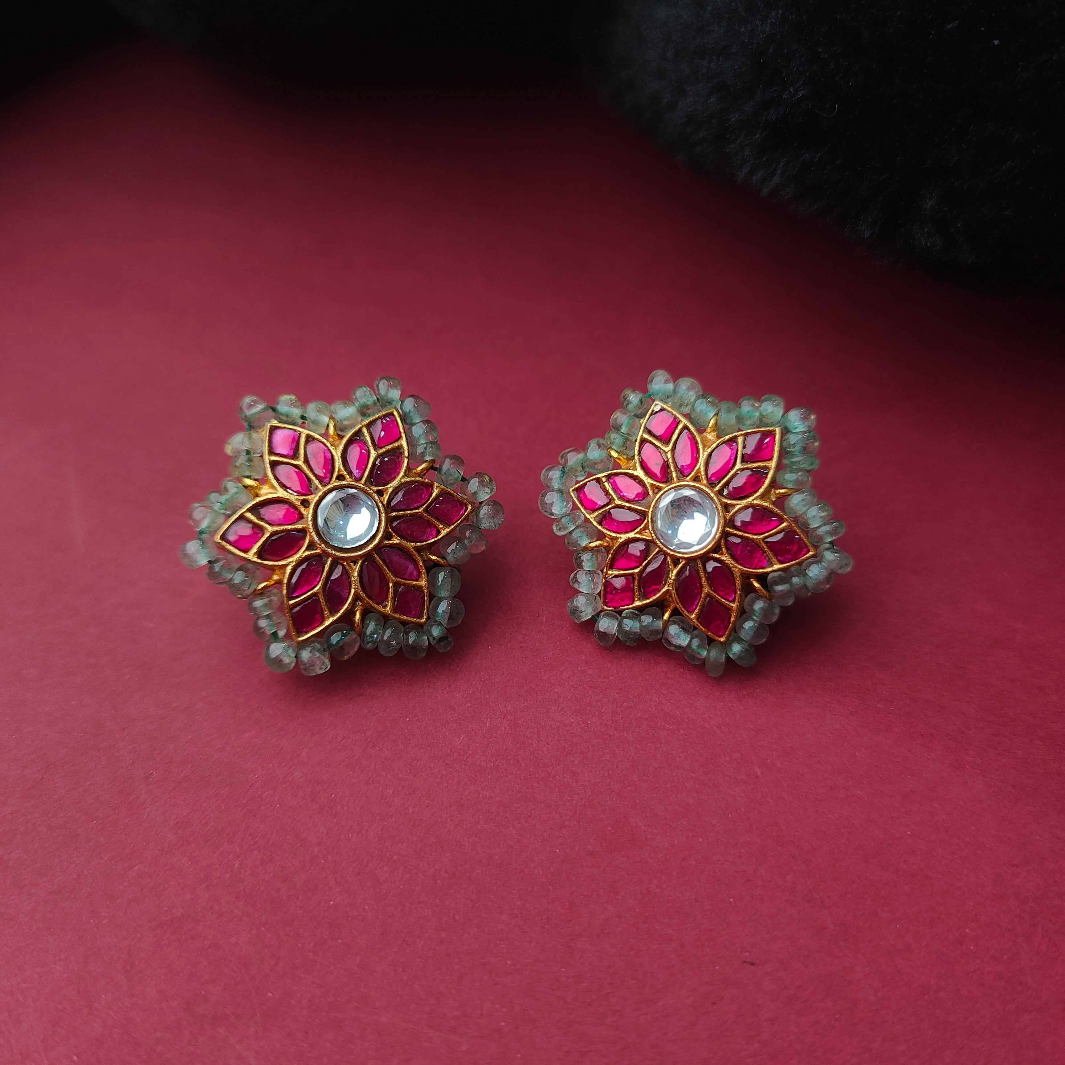 925 Silver Gold plated Kundan Earstud -0059