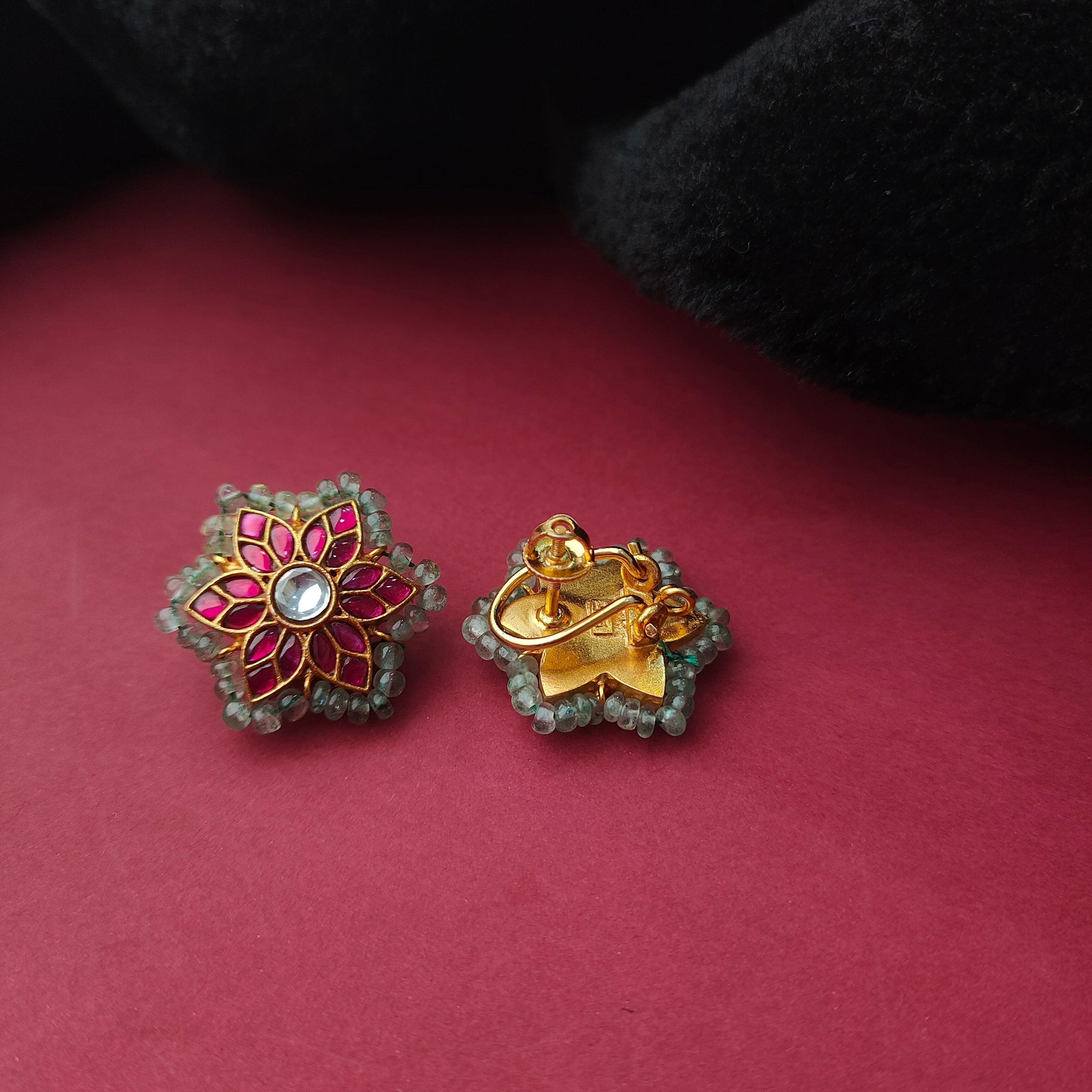 925 Silver Gold plated Kundan Earstud -0059