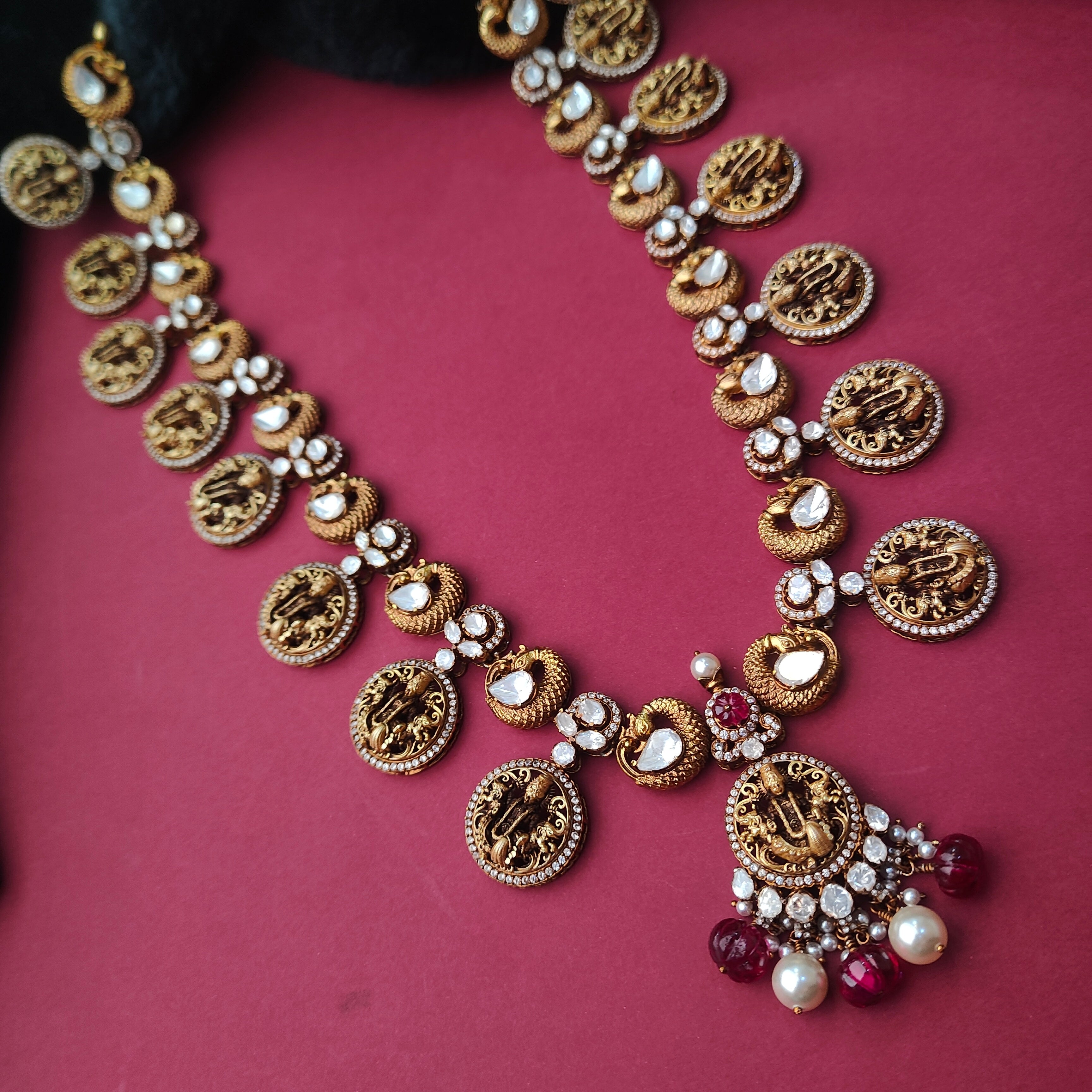 925 Silver Victorian Polki Nakshi Haram  -5116