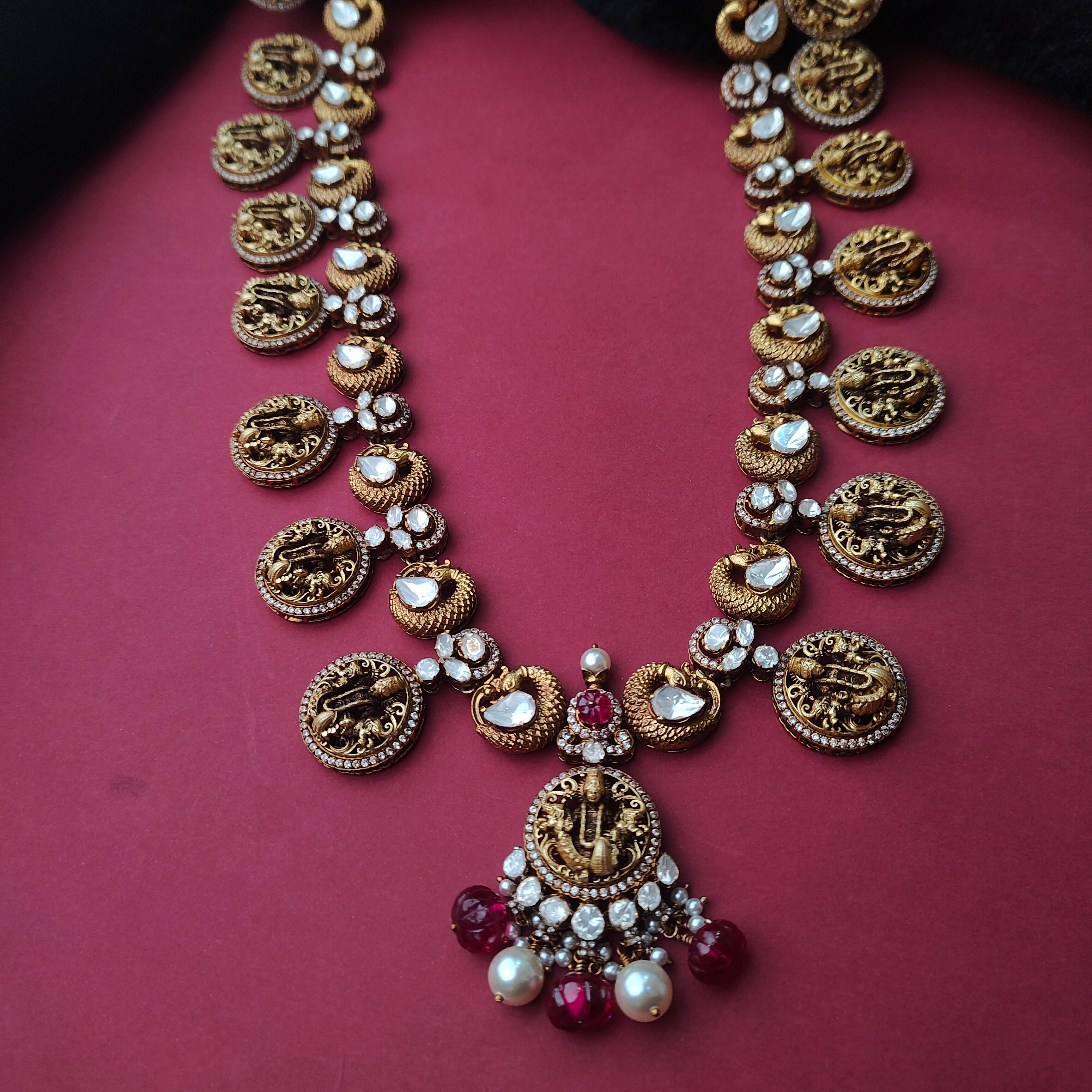 925 Silver Victorian Polki Nakshi Haram  -5116