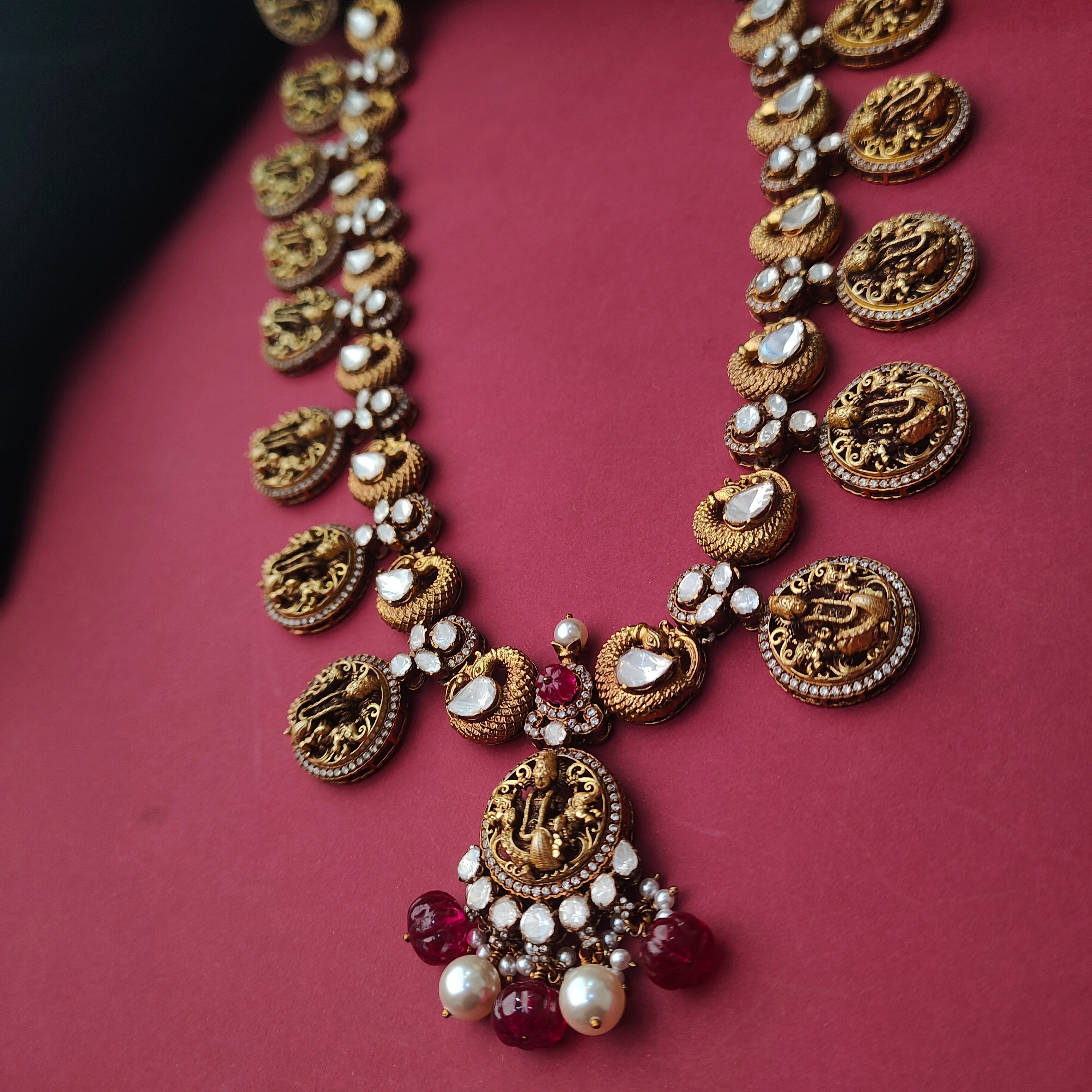 925 Silver Victorian Polki Nakshi Haram  -5116