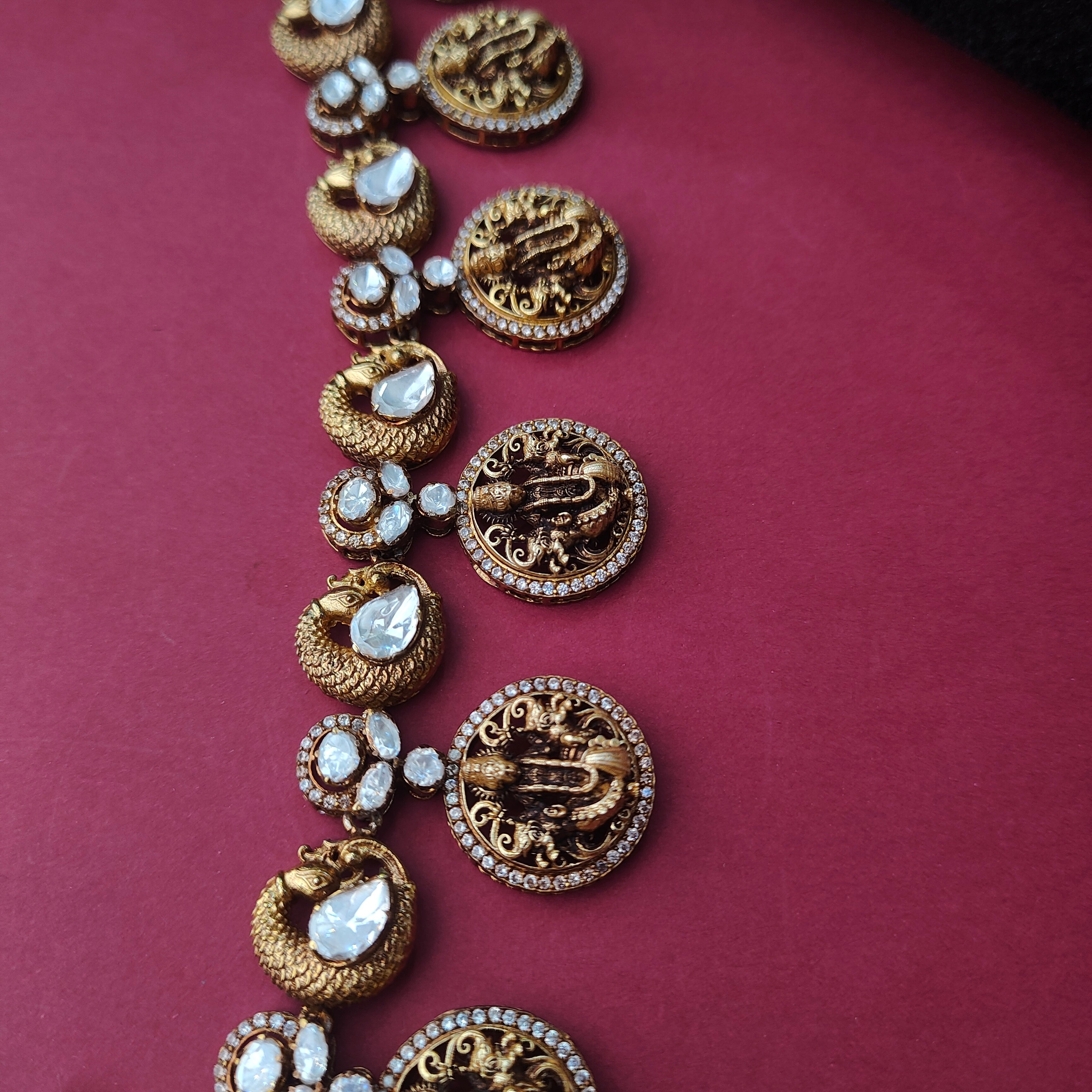 925 Silver Victorian Polki Nakshi Haram  -5116