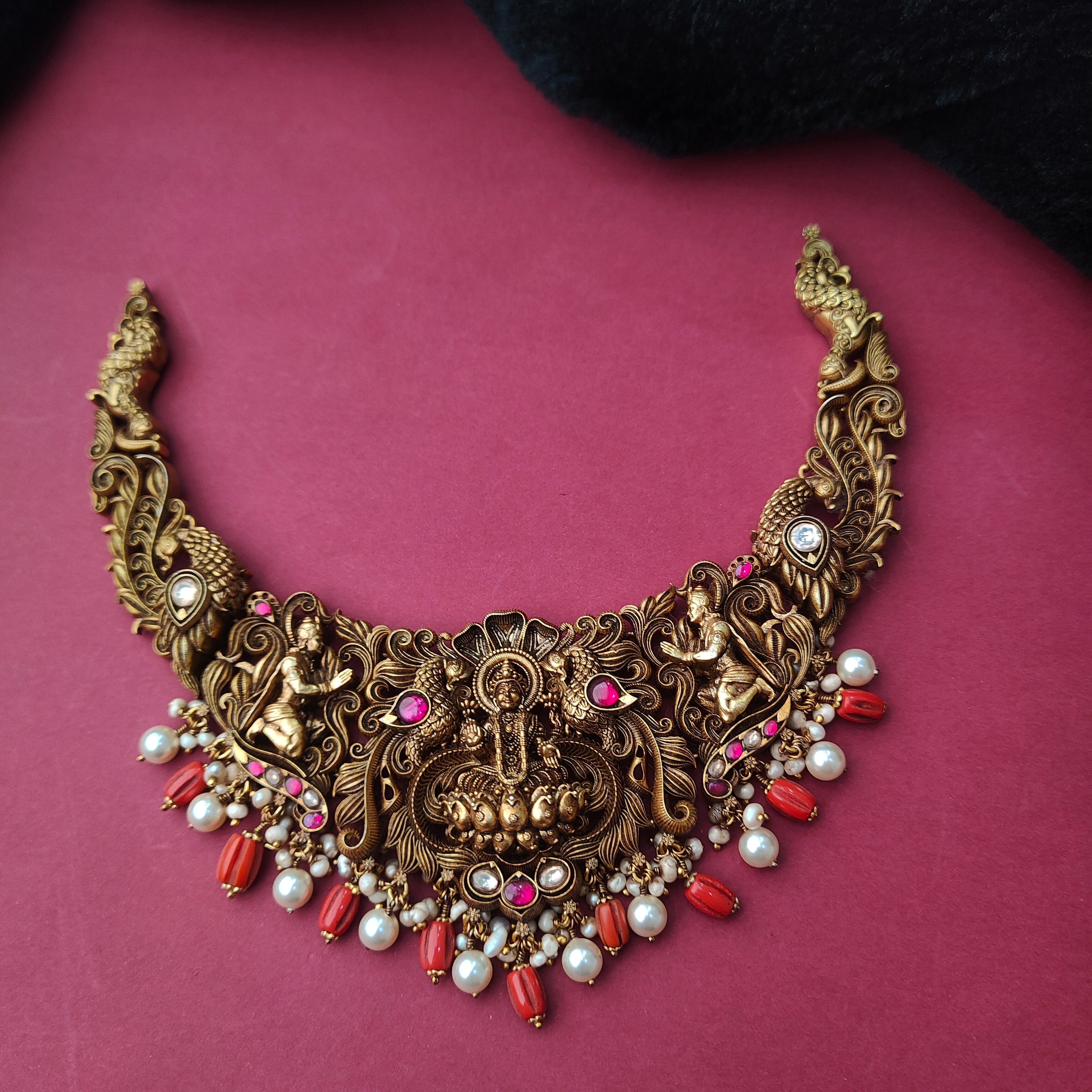 925 Silver Gold Plated Nakshi Necklace -5923