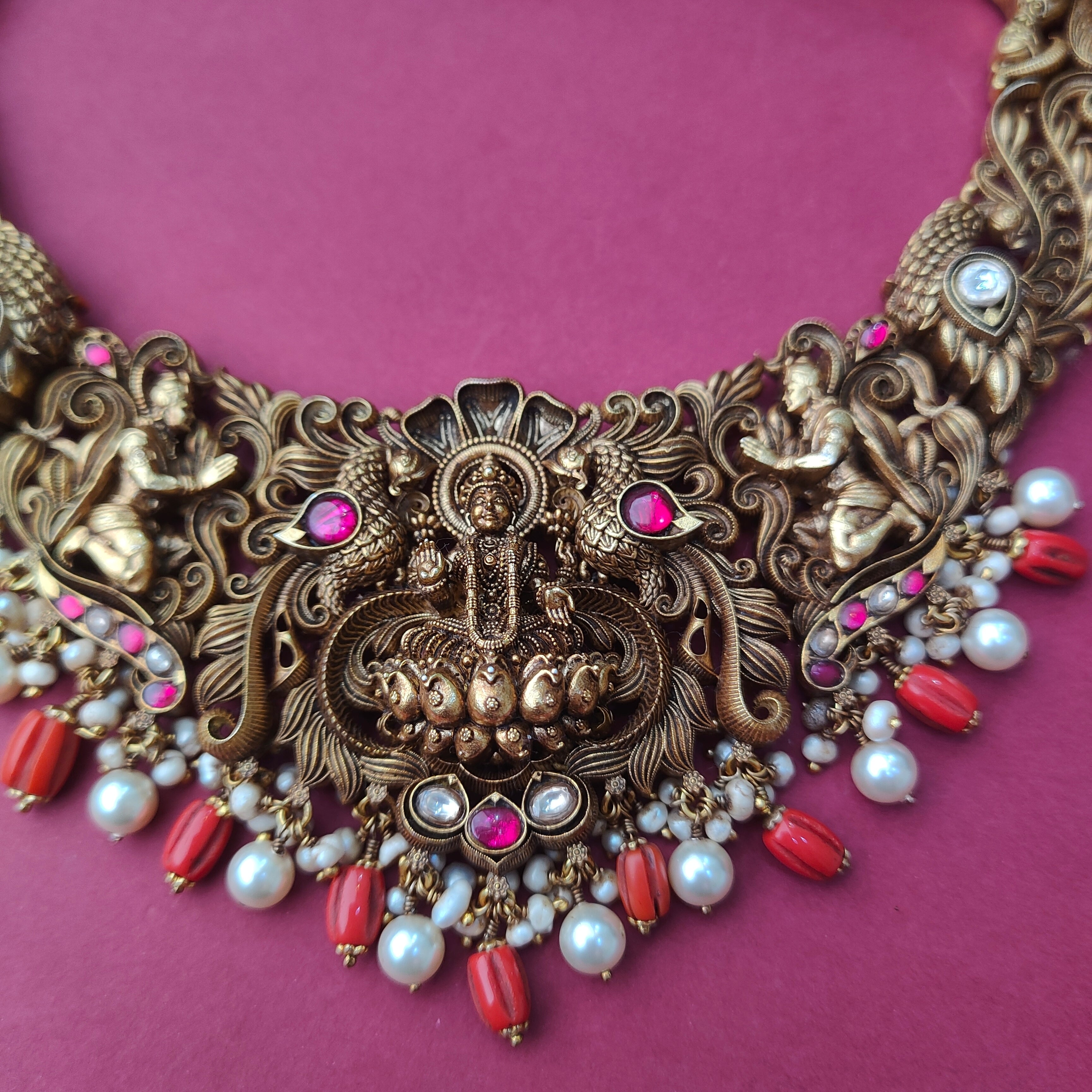 925 Silver Gold Plated Nakshi Necklace -5923