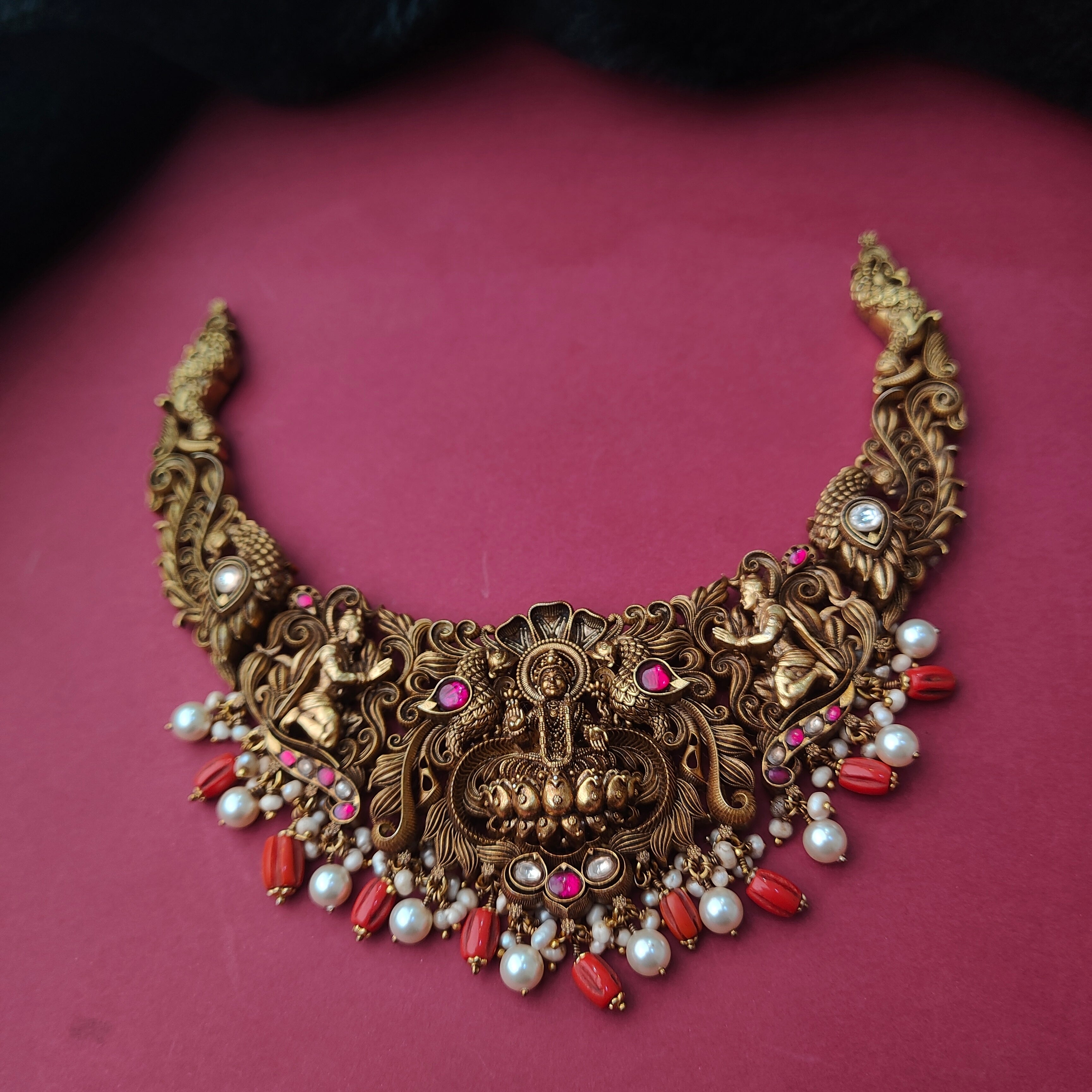 925 Silver Gold Plated Nakshi Necklace -5923