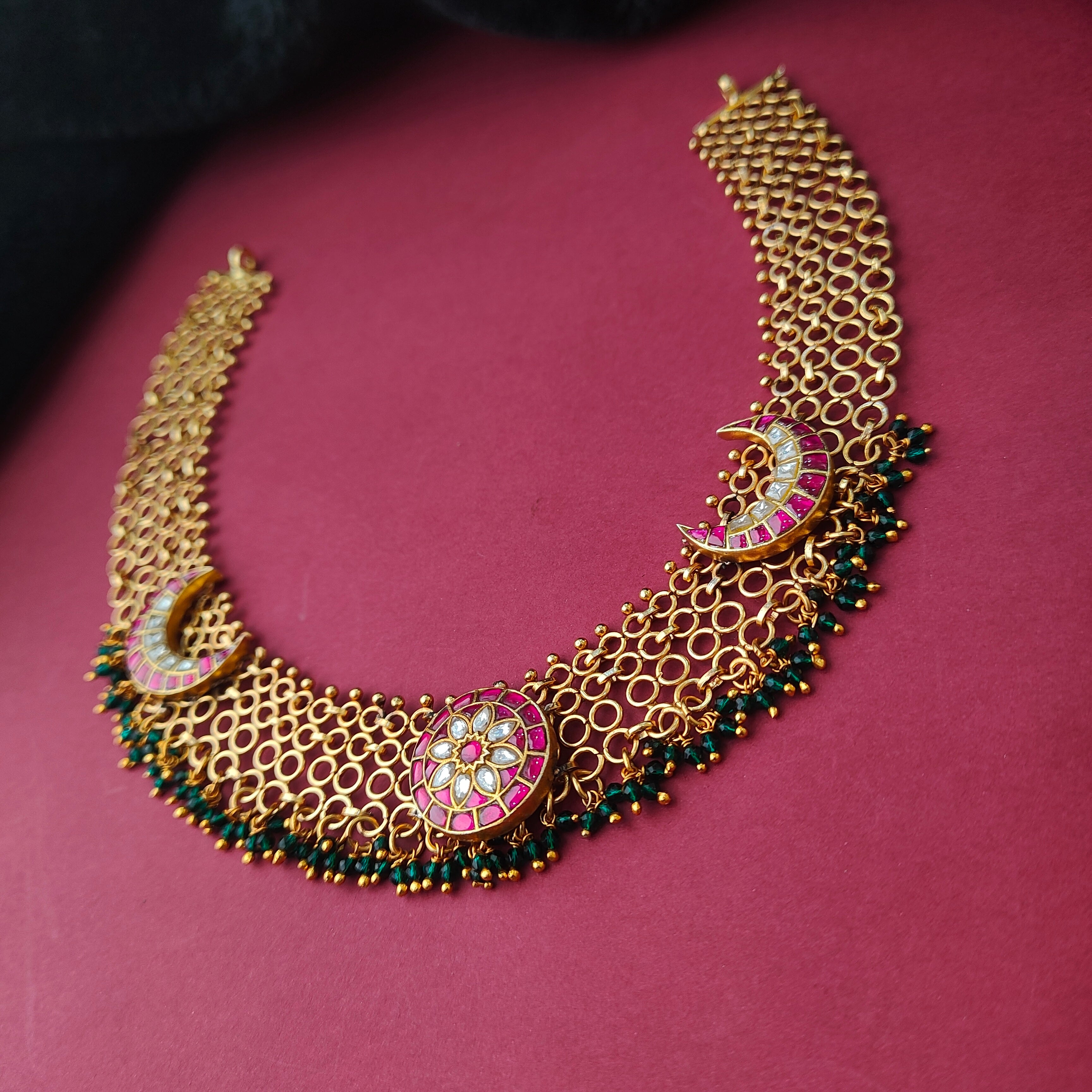 925 Silver Gold Plated Surya Chandra Mesh Necklace -0039