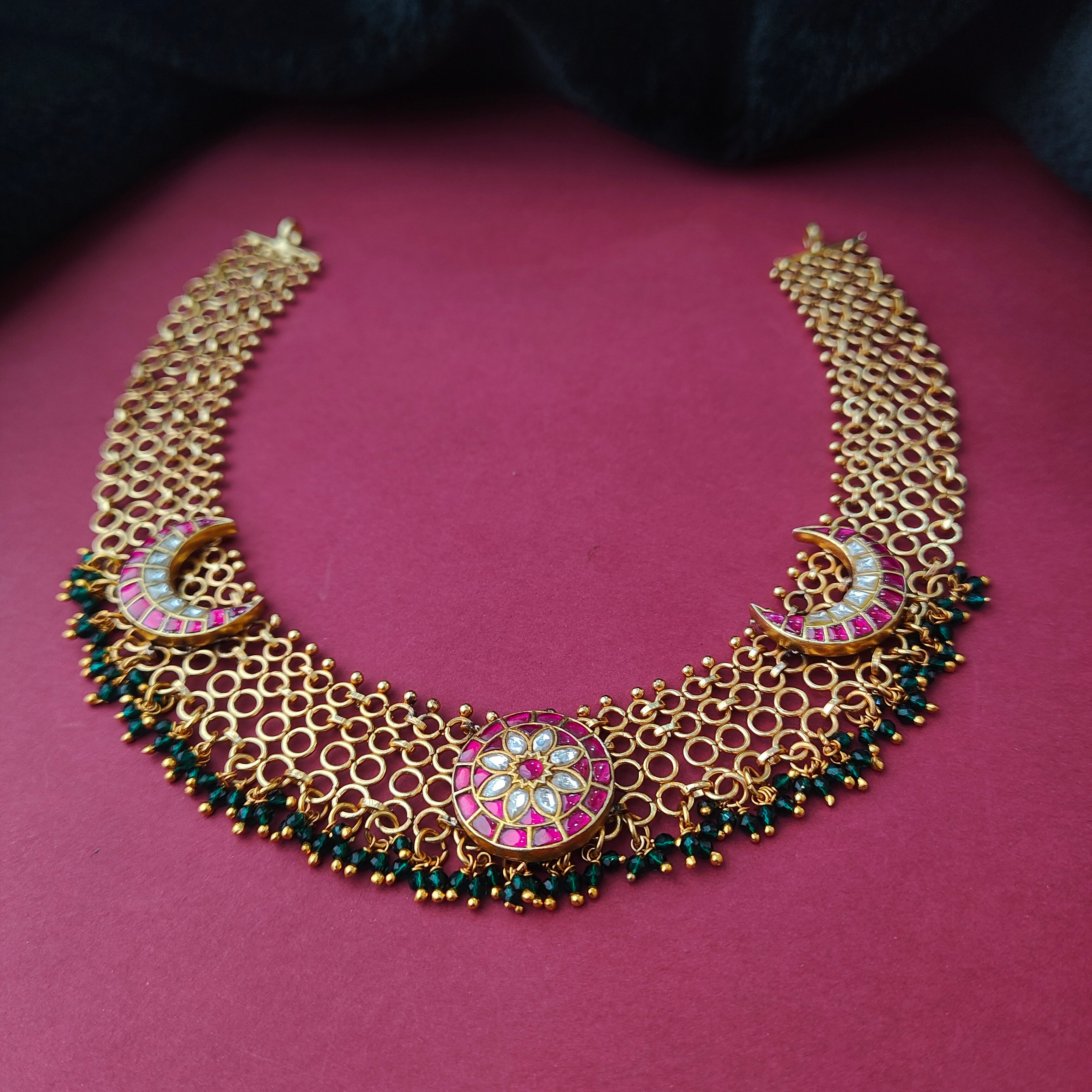 925 Silver Gold Plated Surya Chandra Mesh Necklace -0039