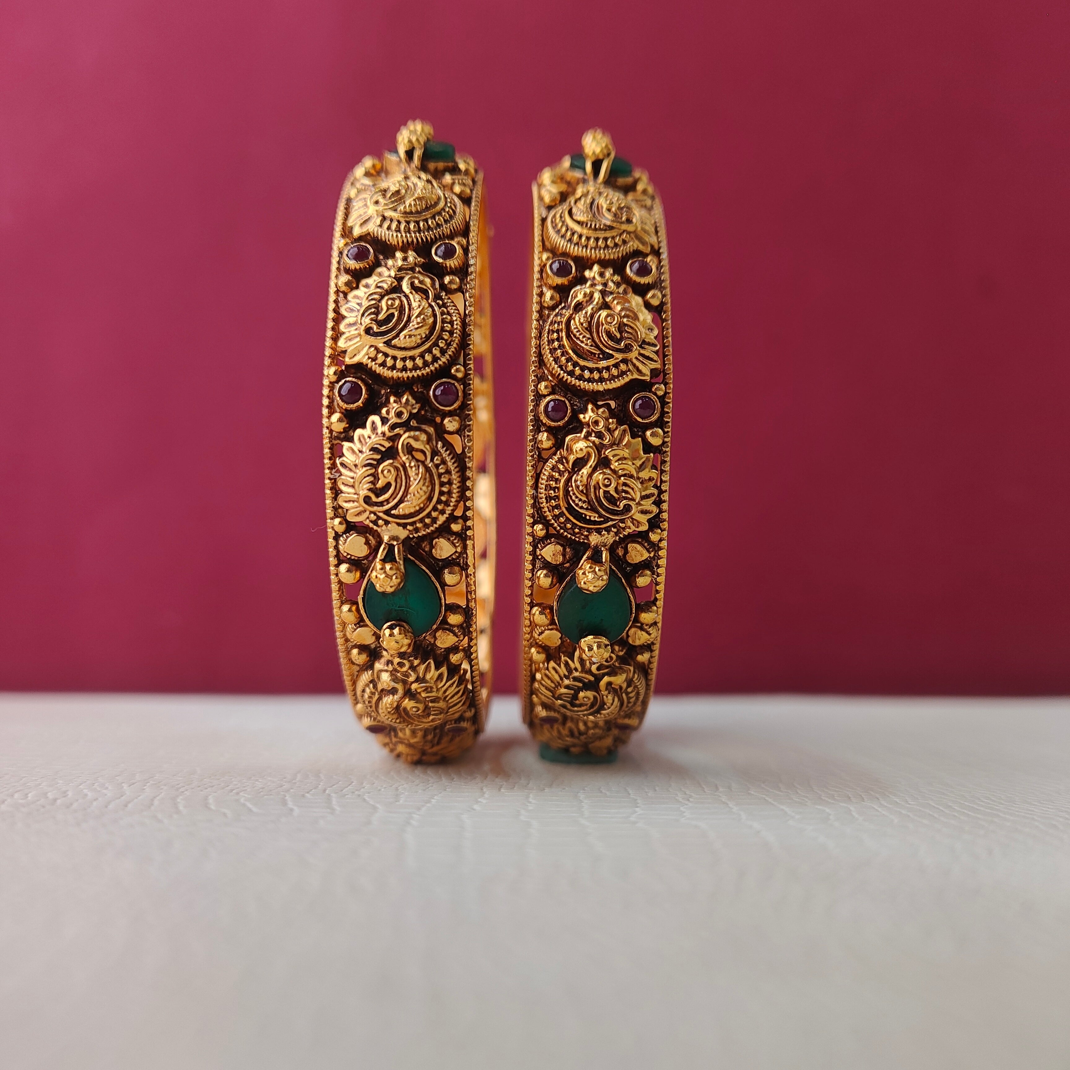 925 Silver Nakshi Peacock Bangle- 0012- size -2.5