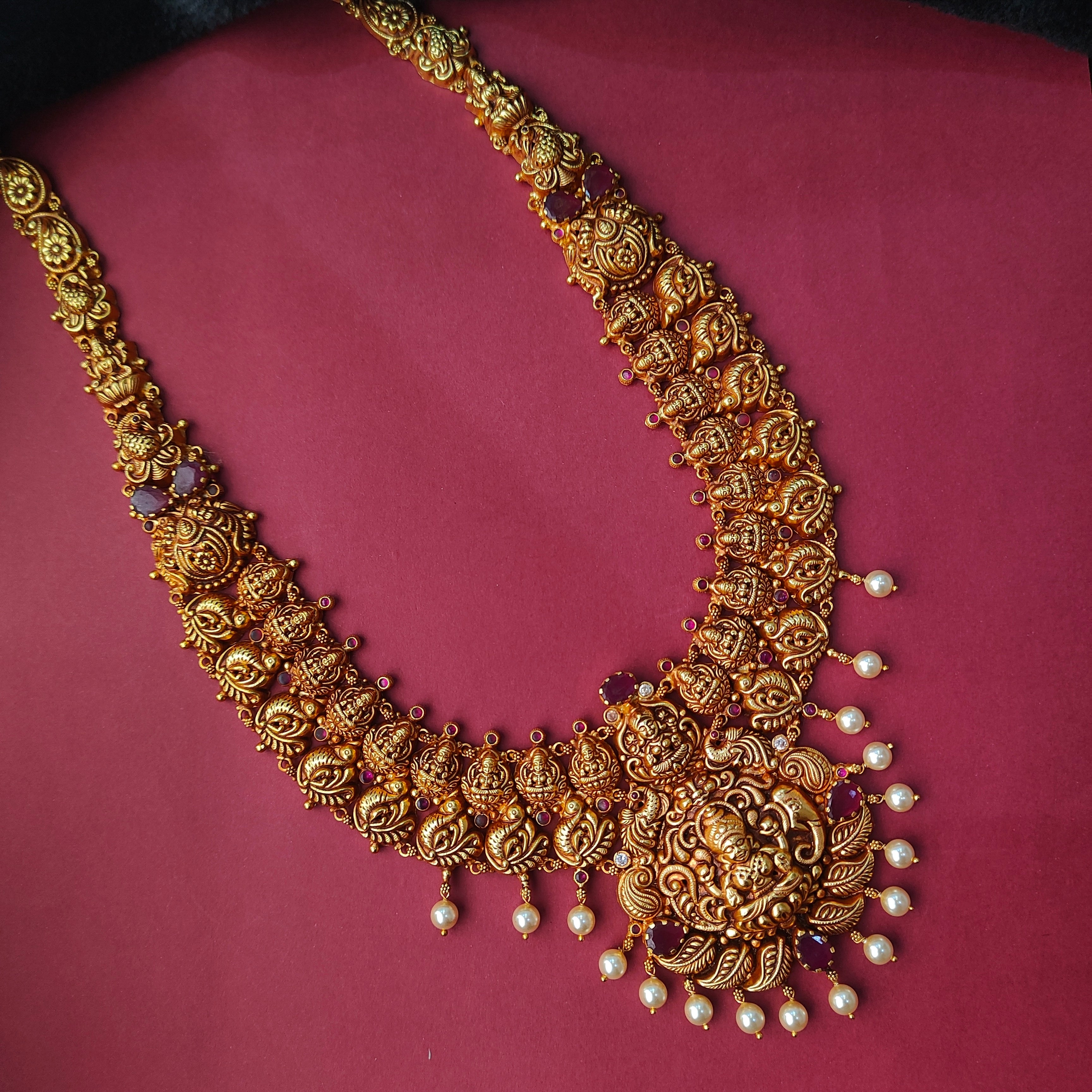 925 Silver Gold Plated Nakshi Haram-007