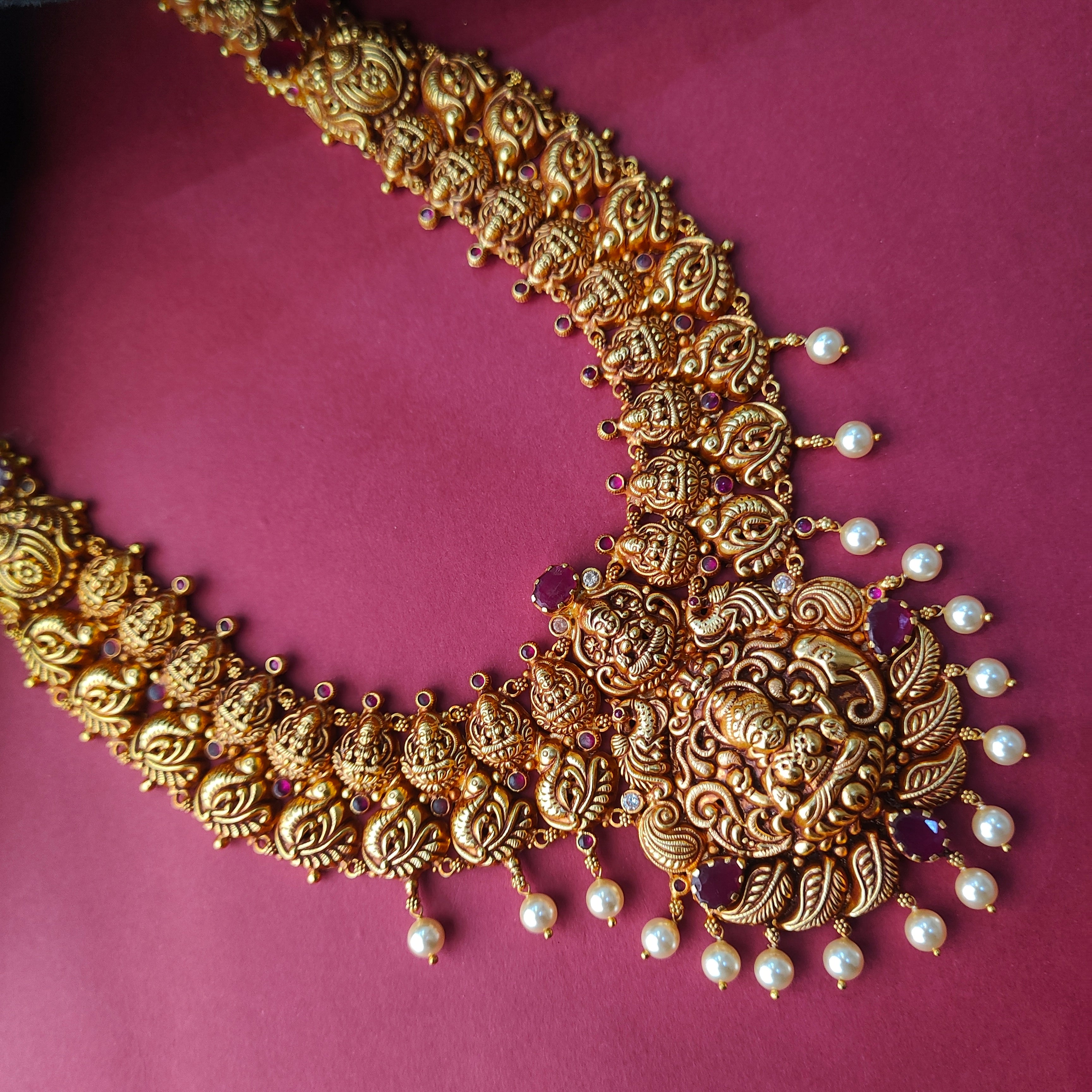 925 Silver Gold Plated Nakshi Haram-007