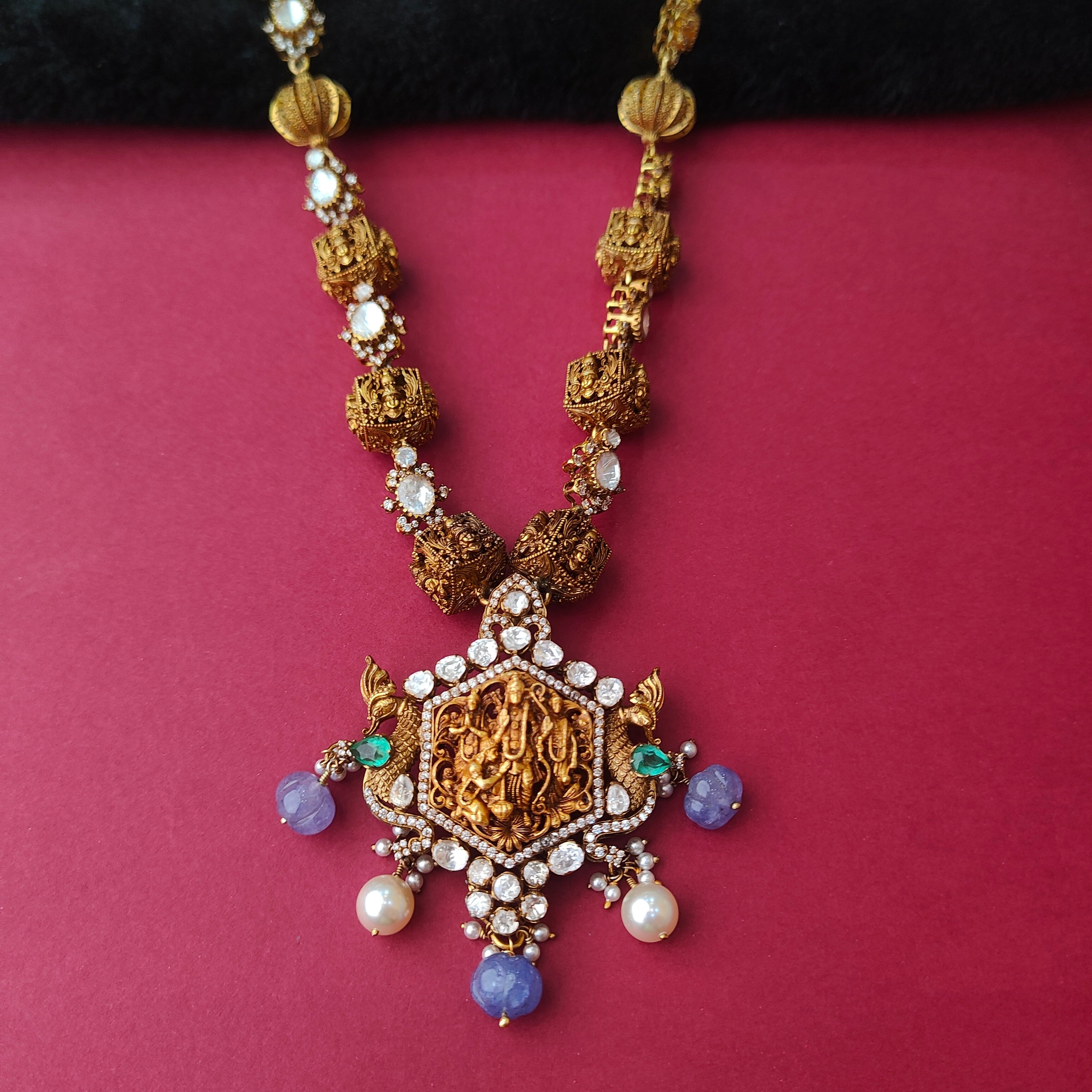 925 Silver Victorian Polki Nakshi Haram  -0034