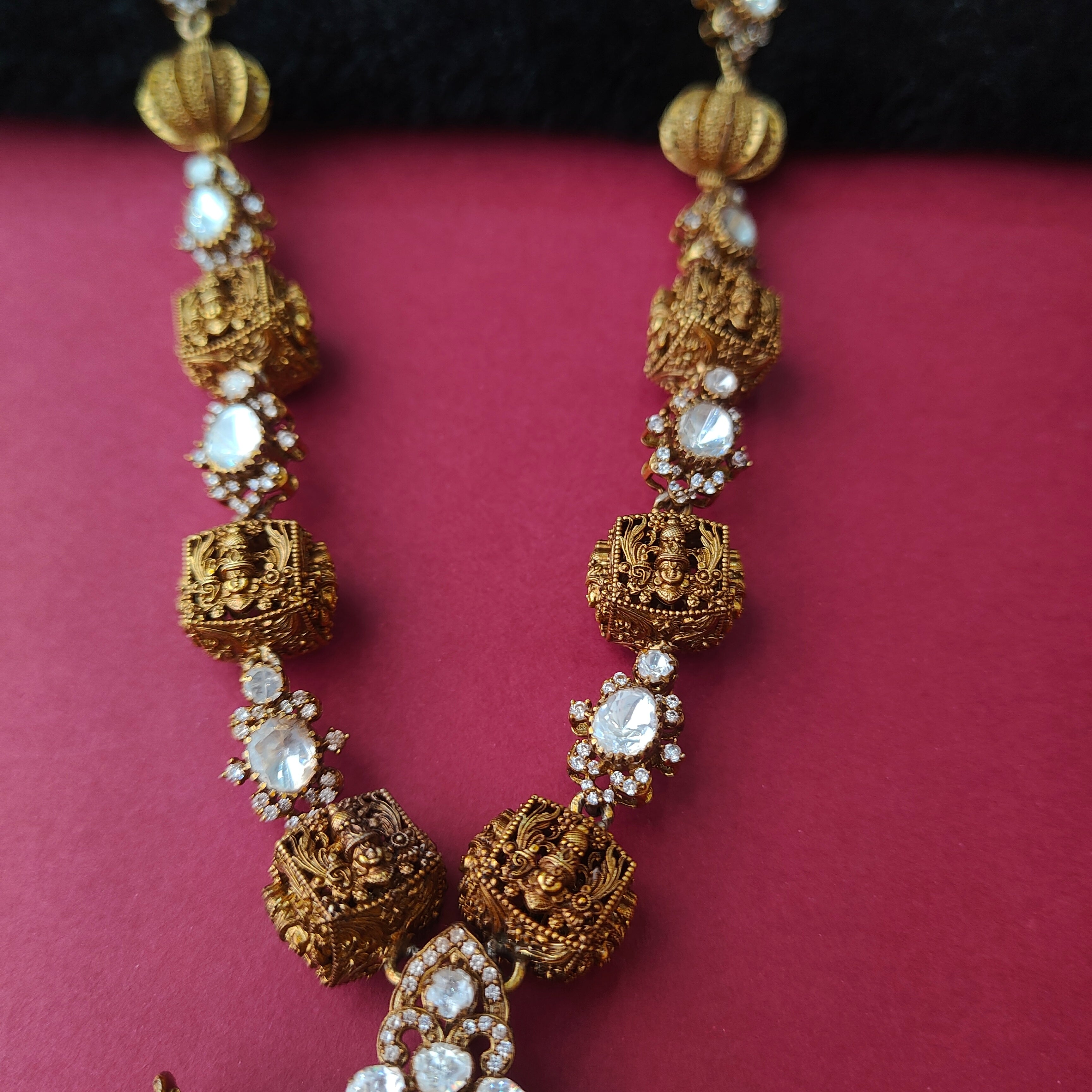 925 Silver Victorian Polki Nakshi Haram  -0034