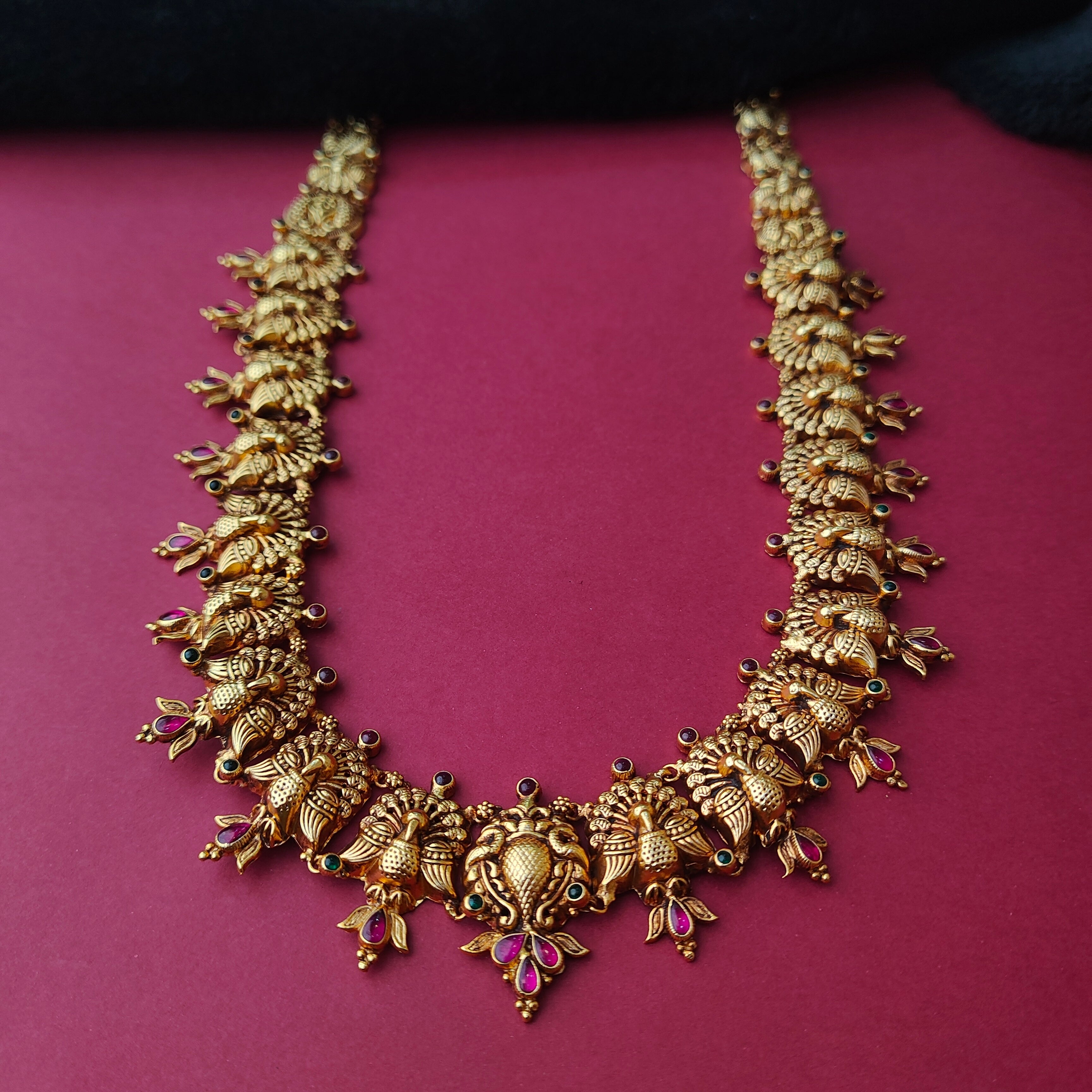 925 Silver Gold Plated Peacock Haram-0024