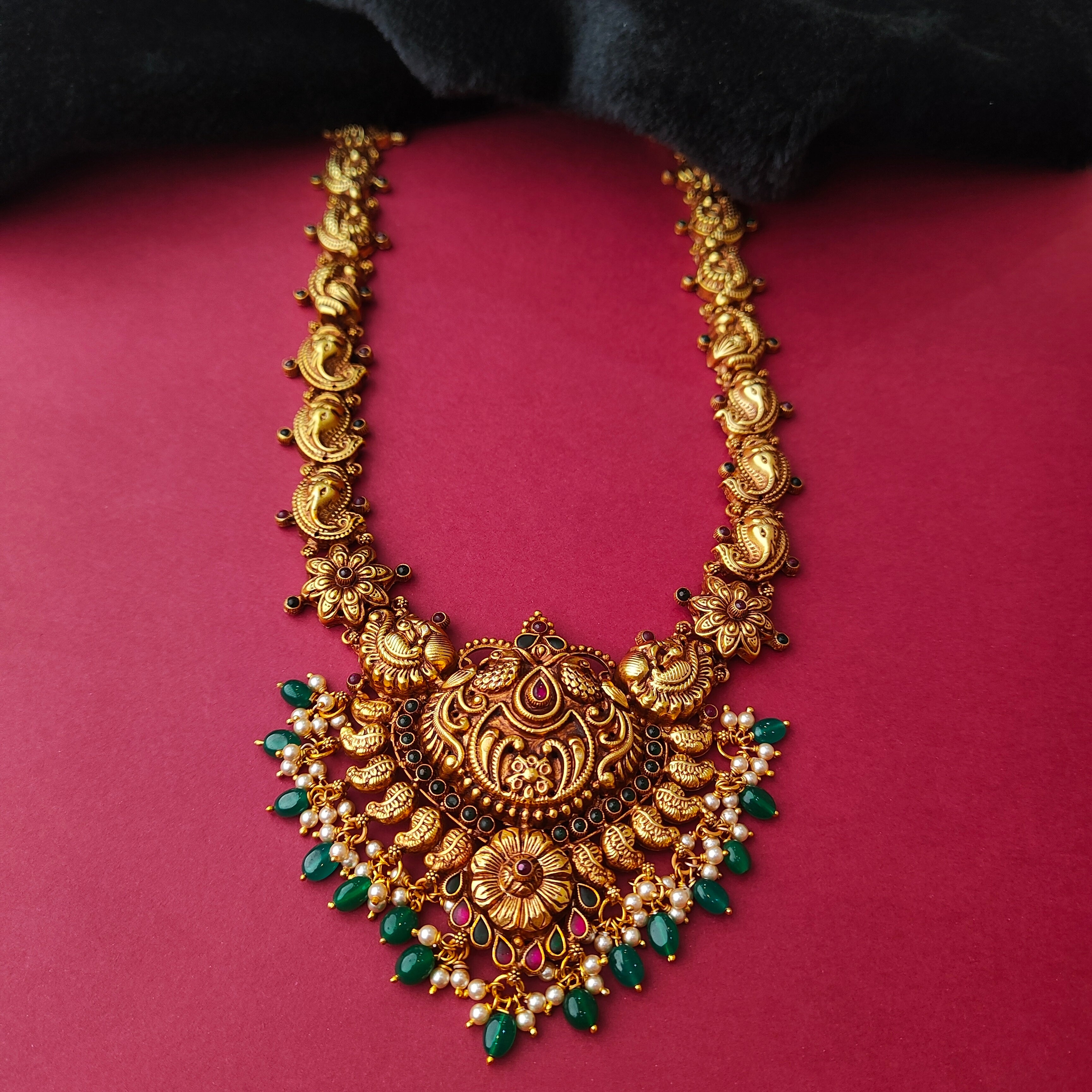 925 Silver Gold Plated Nakshi Haram-0021