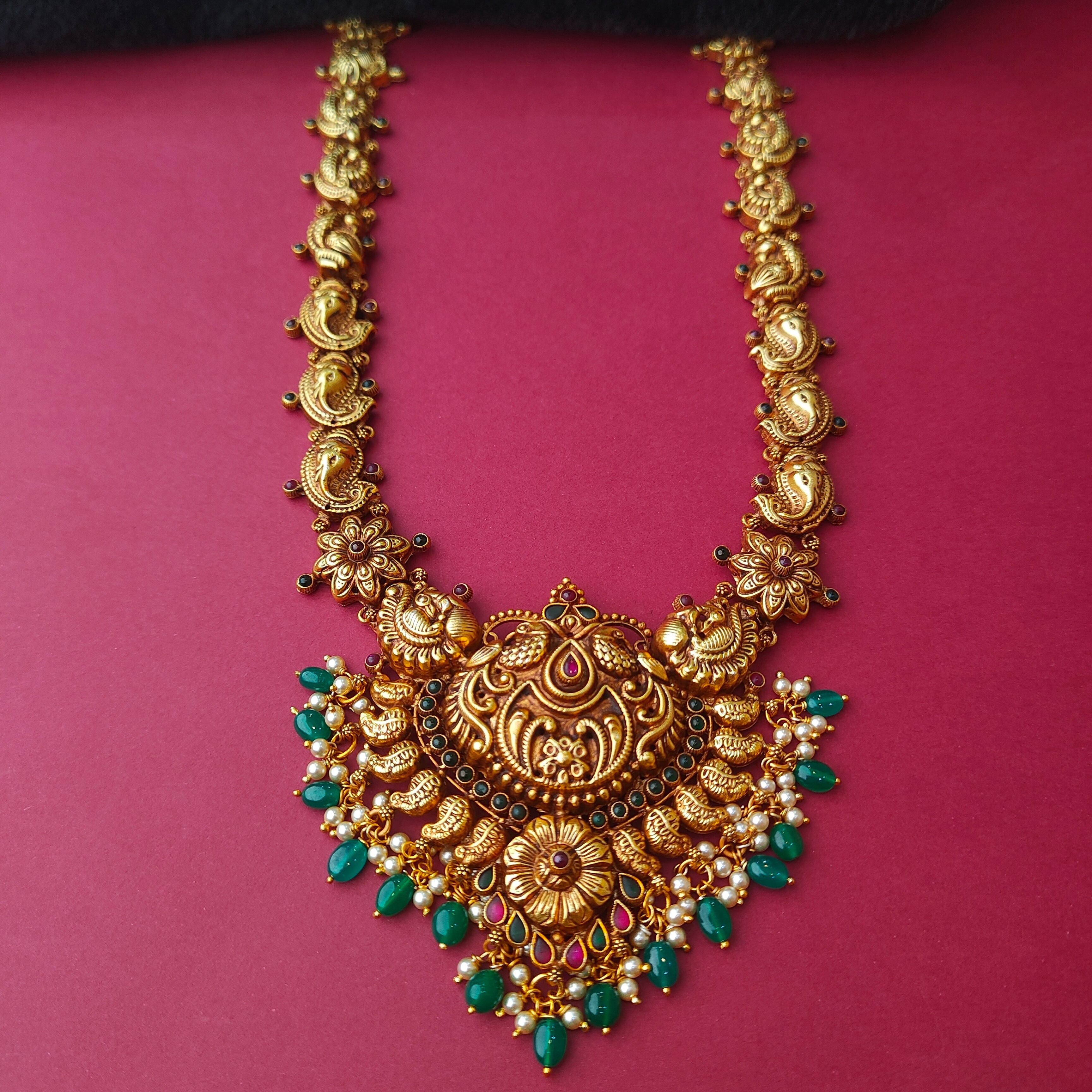 925 Silver Gold Plated Nakshi Haram-0021