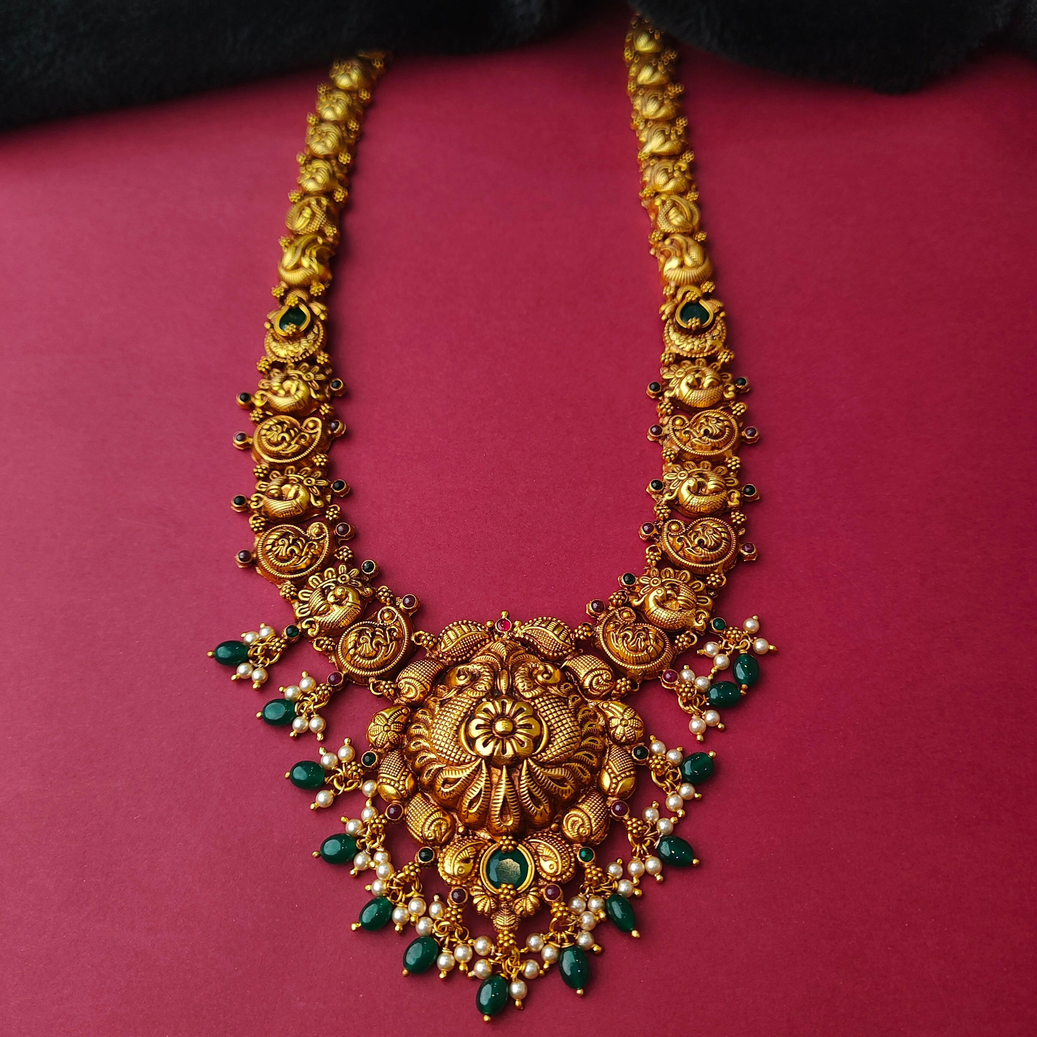 925 Silver Gold Plated Nakshi Haram-0025