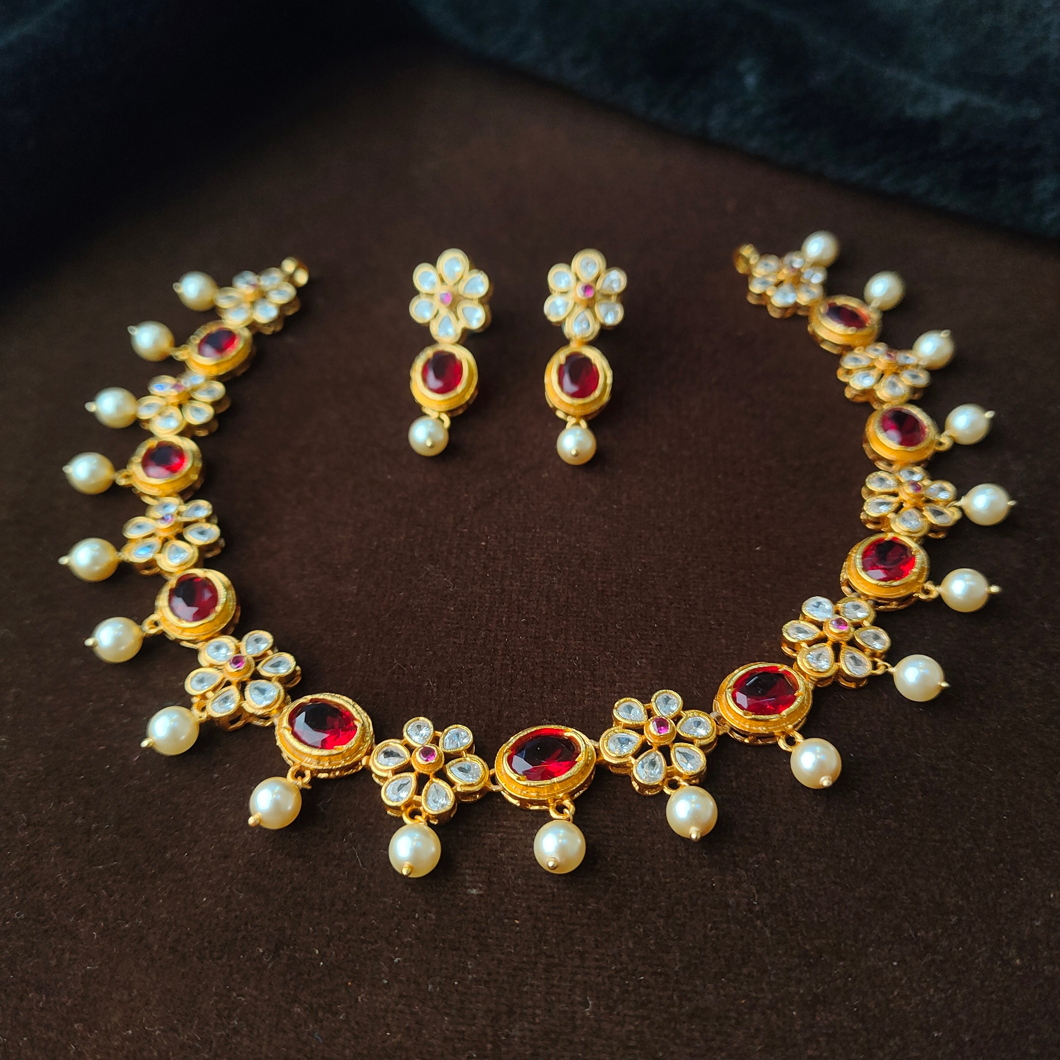 925 Gold Plated Floral Necklace with Earring-0978