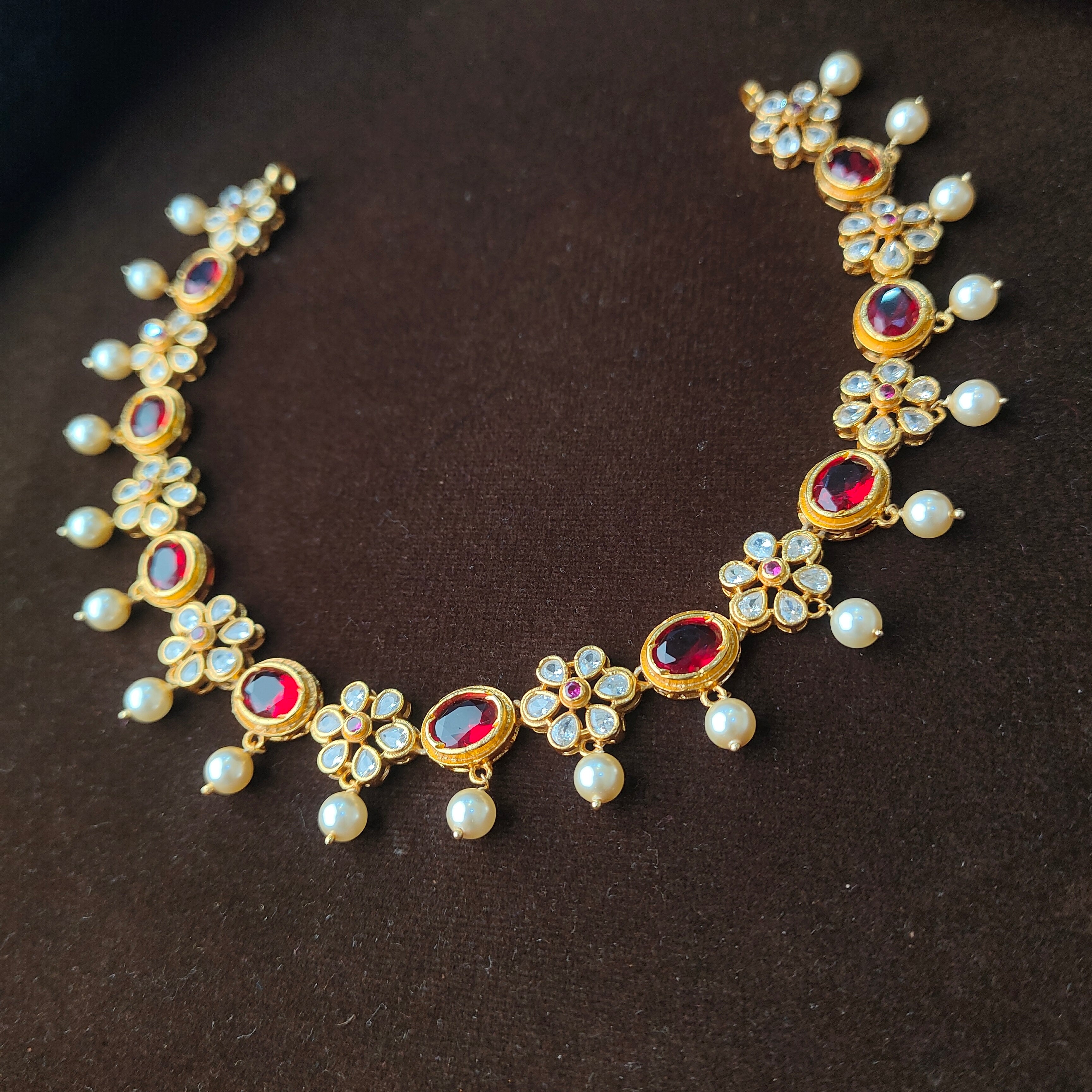 925 Gold Plated Floral Necklace with Earring-0978