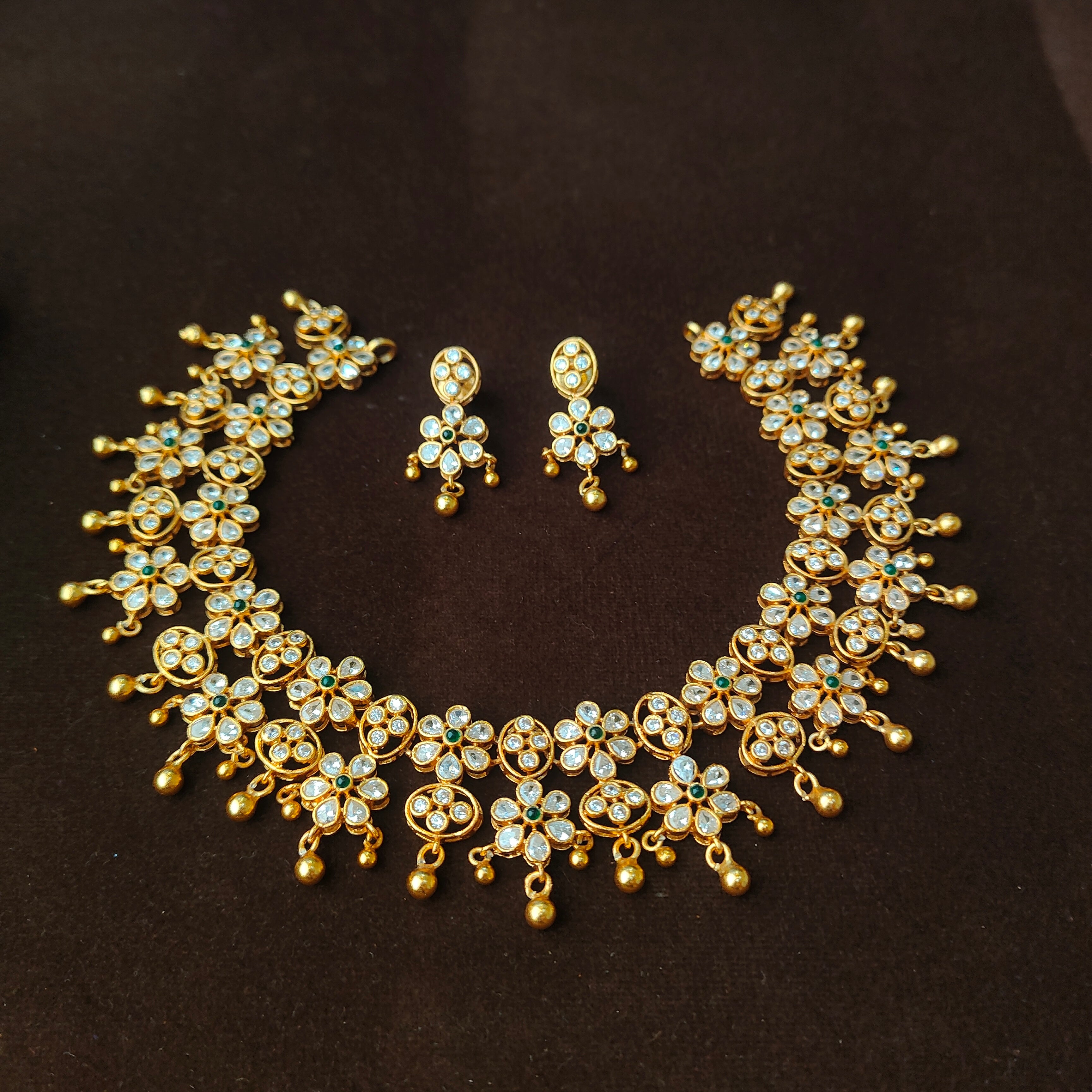 925 Gold Plated Floral Necklace with Earring-0988