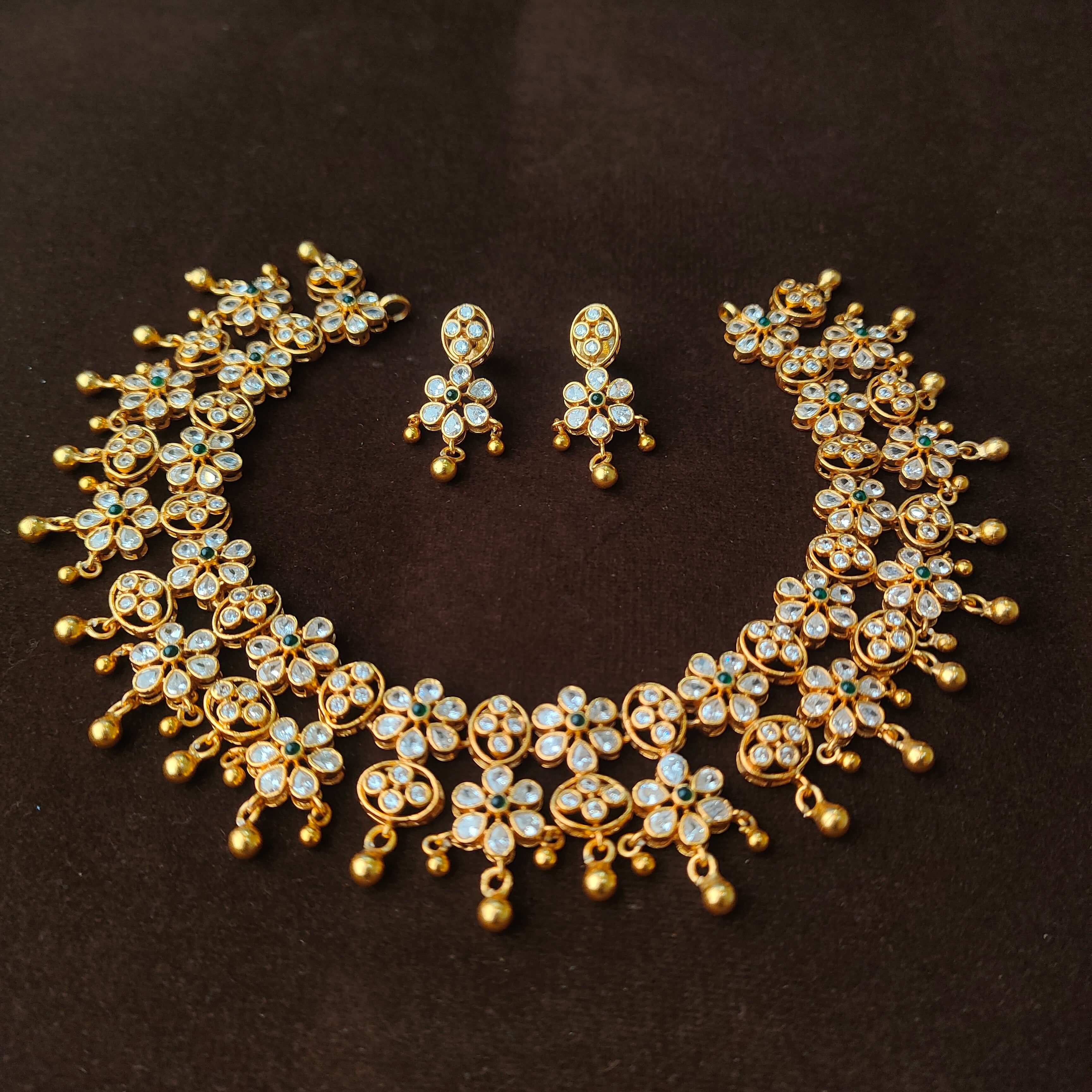 925 Gold Plated Floral Necklace with Earring-0988