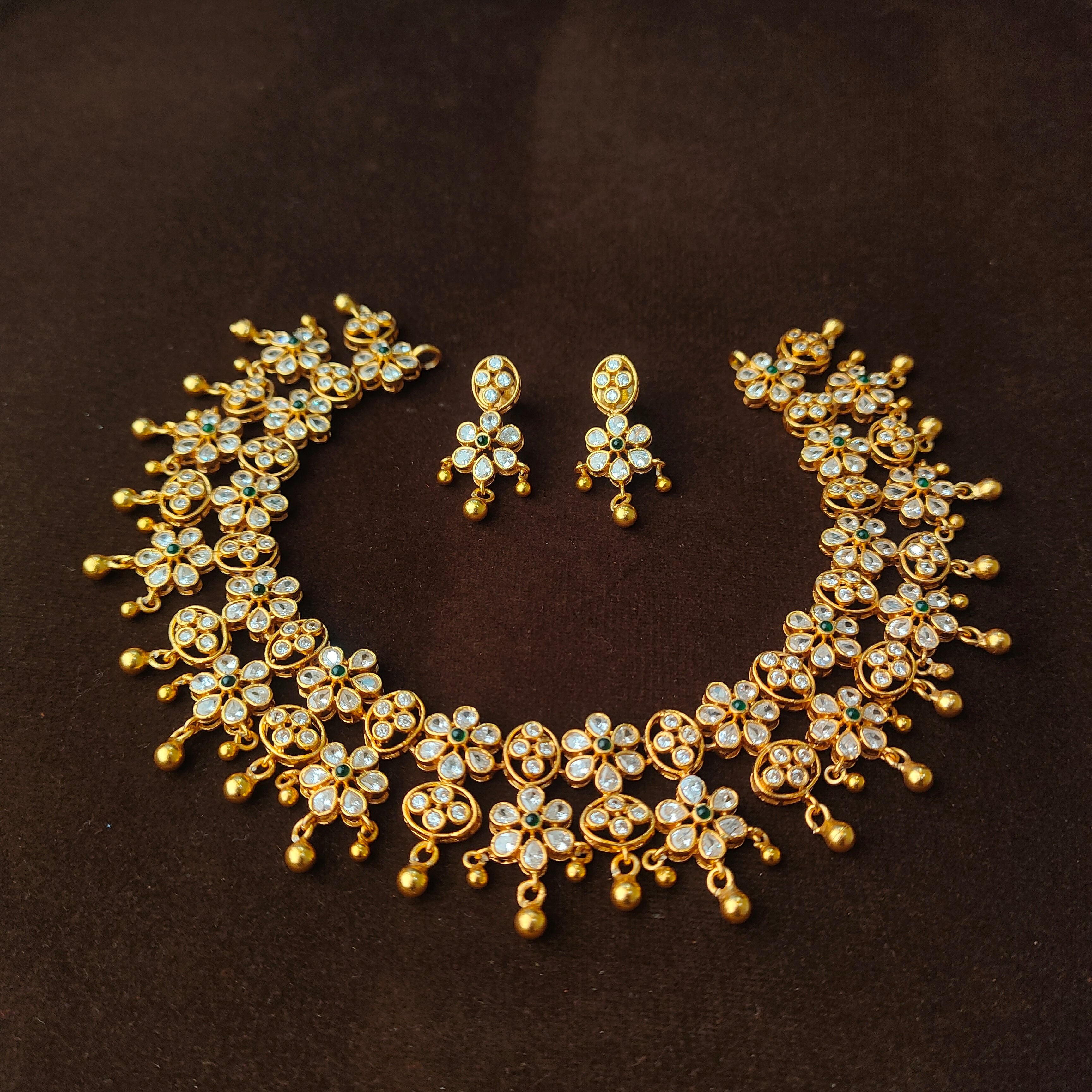 925 Gold Plated Floral Necklace with Earring-0988