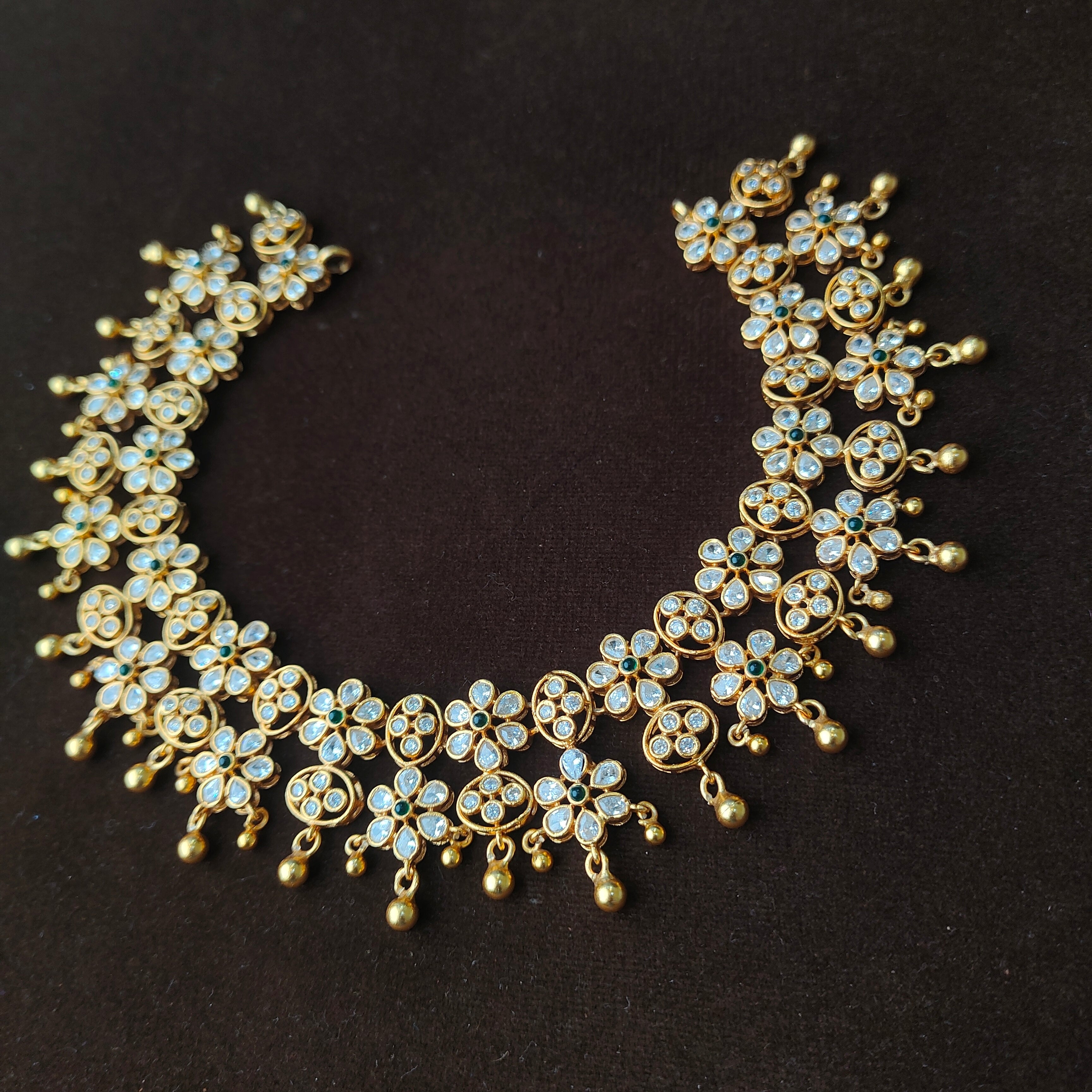 925 Gold Plated Floral Necklace with Earring-0988