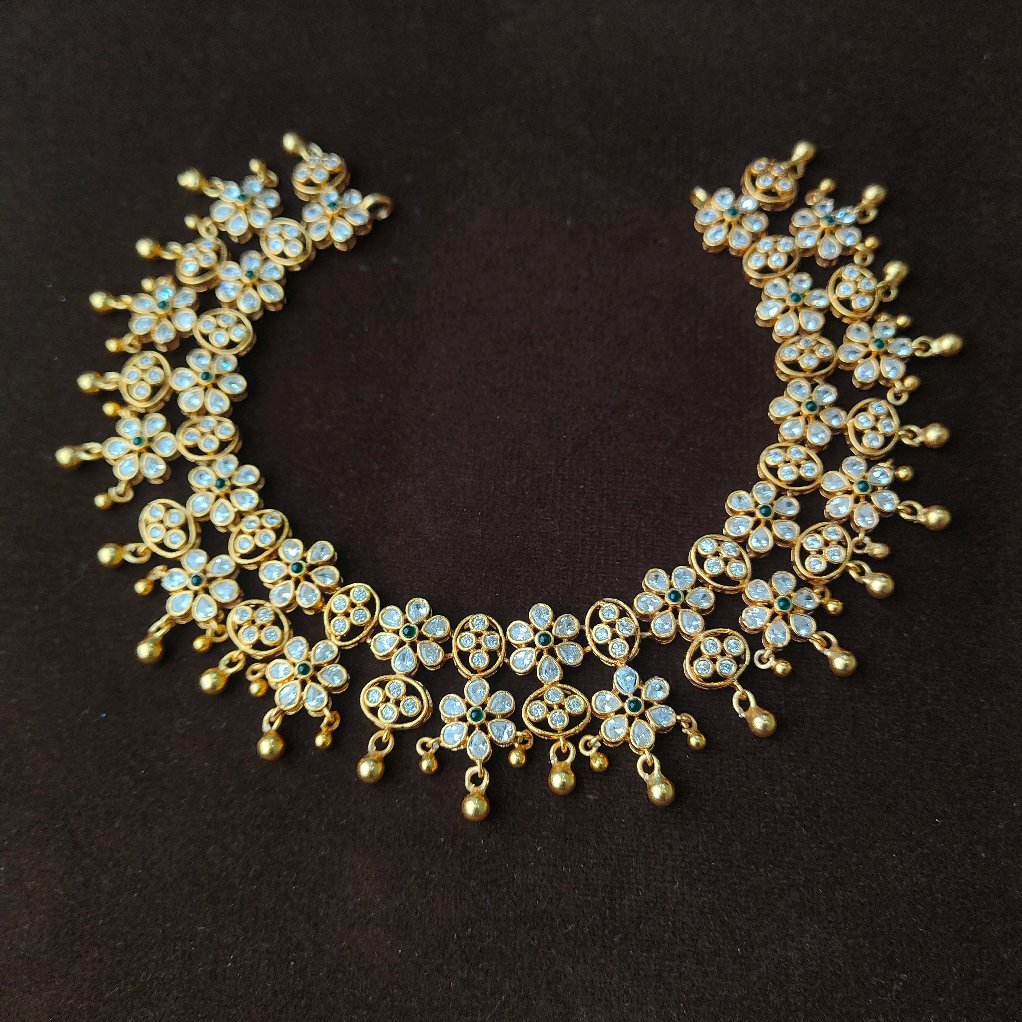 925 Gold Plated Floral Necklace with Earring-0988