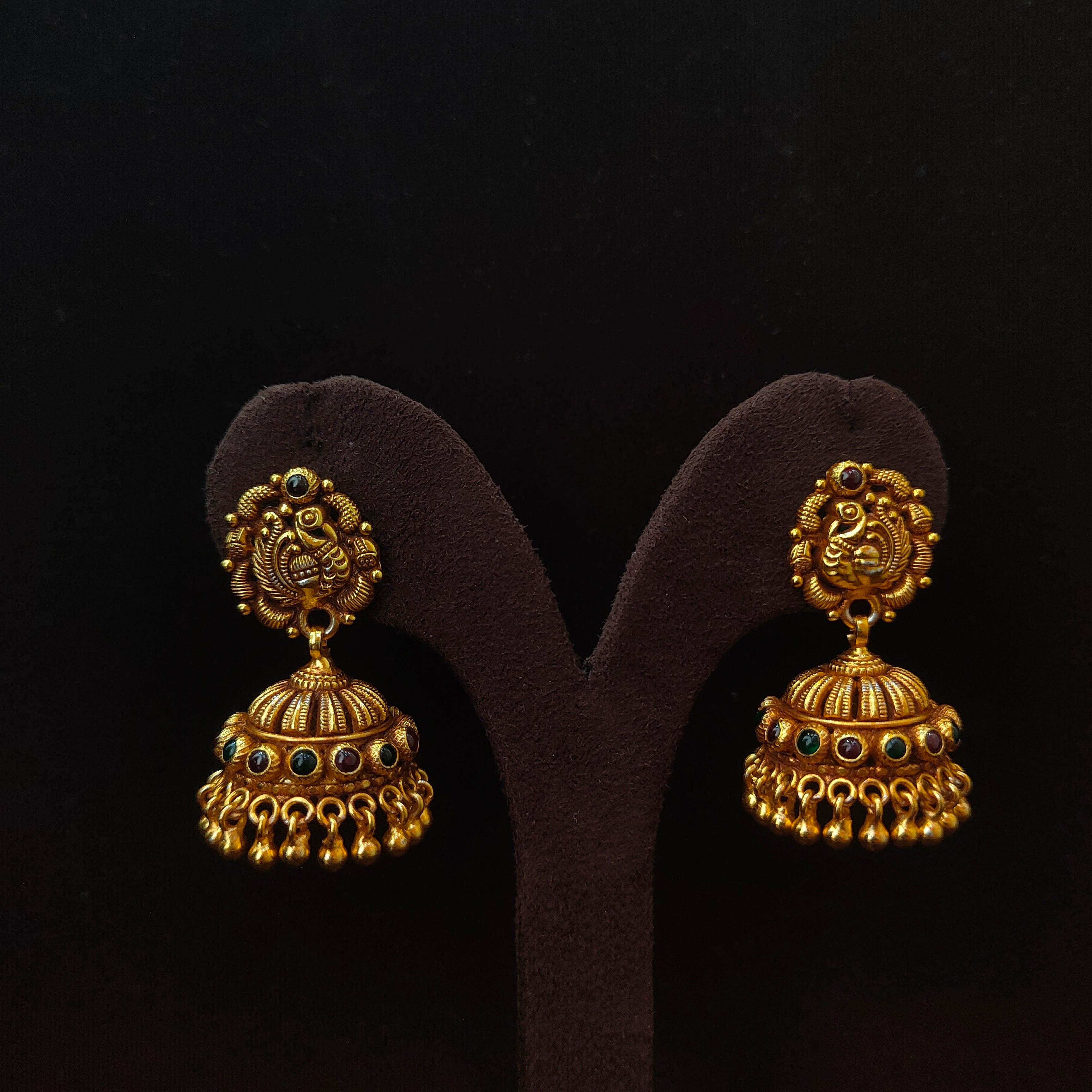 925 Silver Gold Plated Nakshi Jhumka -0064