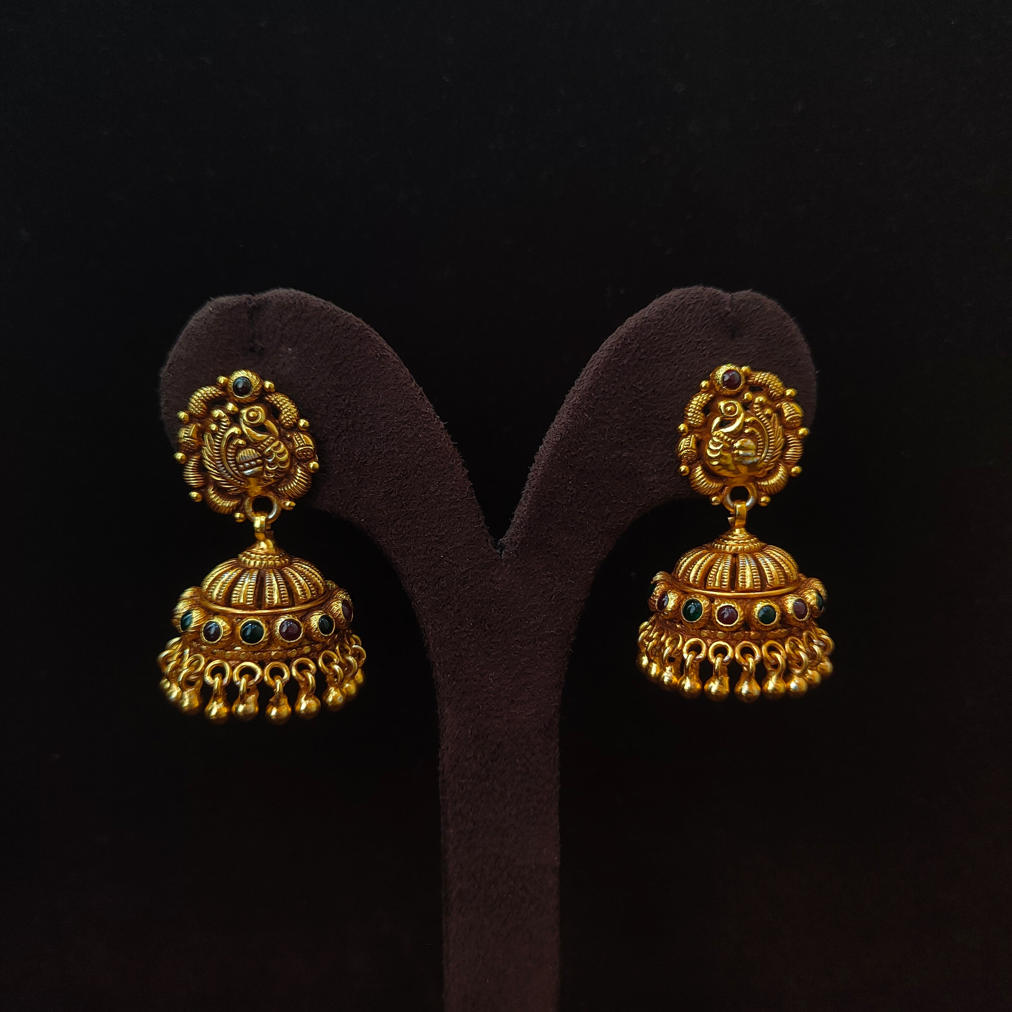 925 Silver Gold Plated Nakshi Jhumka -0064