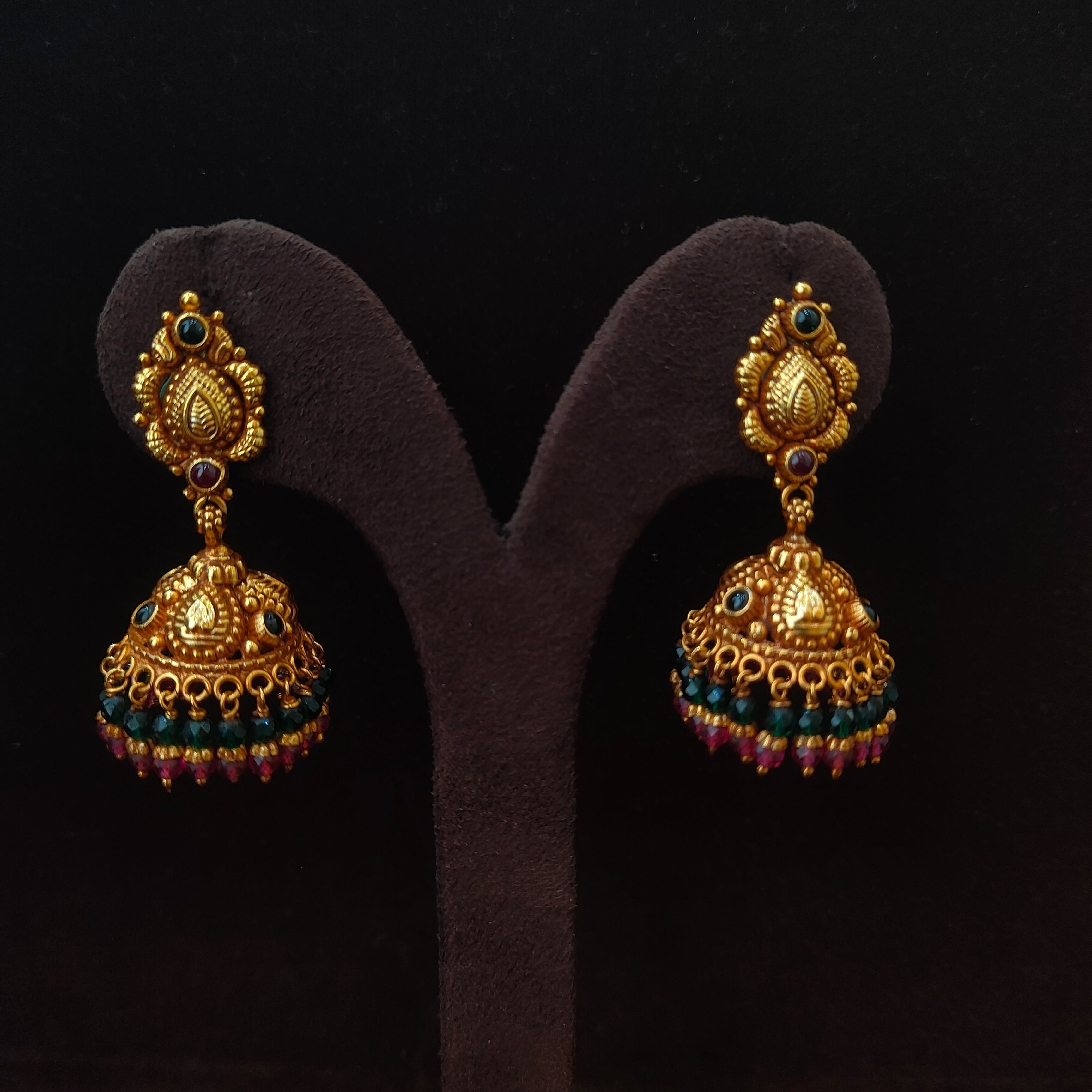 925 Silver Gold Plated Nakshi Jhumka -0062