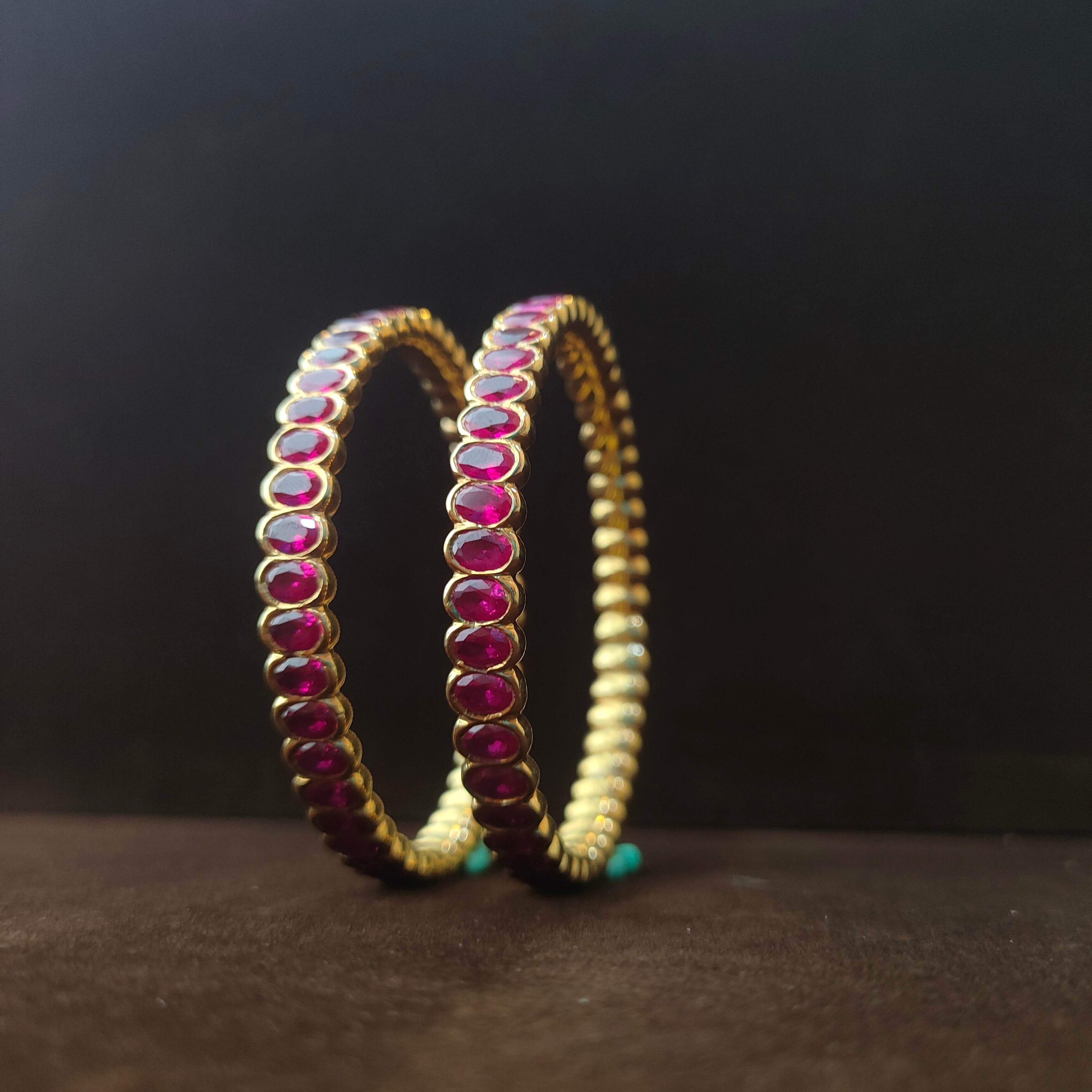 925 Silver Pink Stone Bangle -0069- Size-2.6