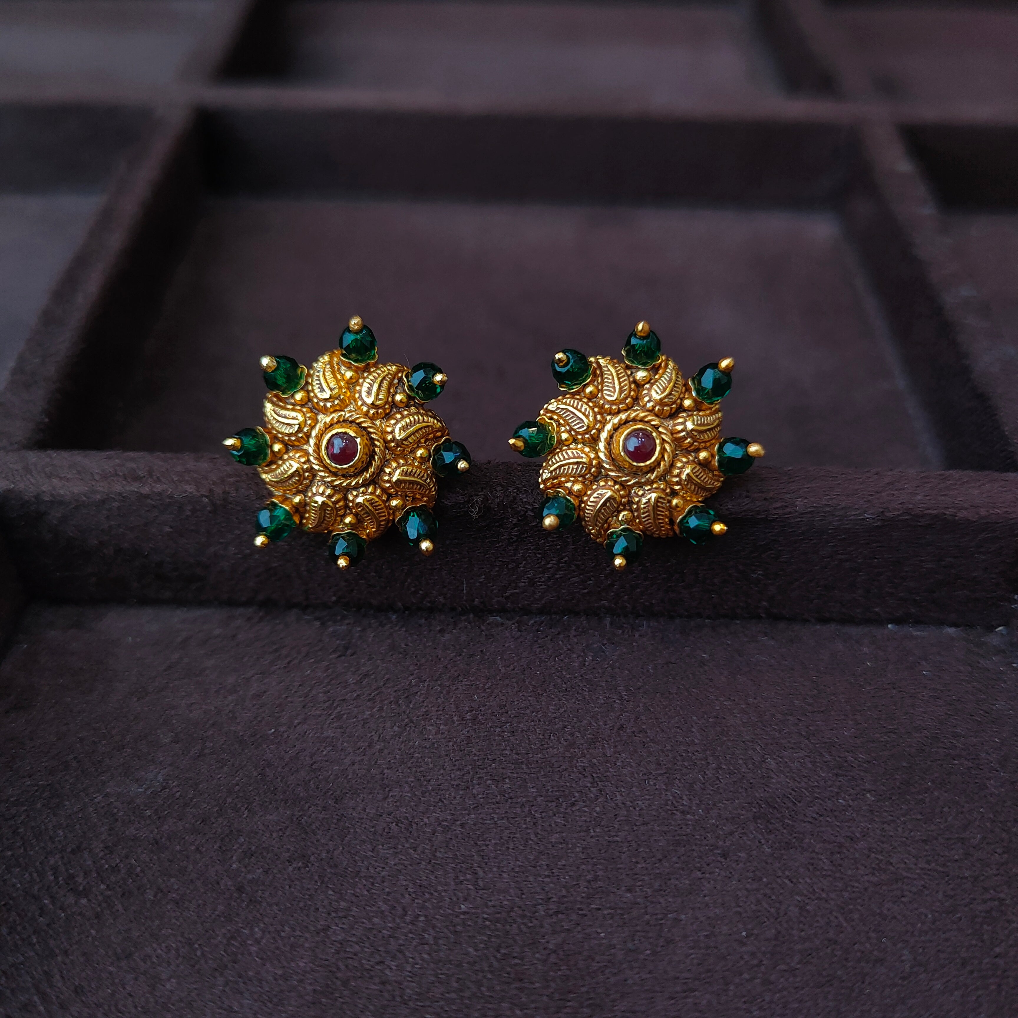 925 Silver Gold Plated Nakshi Earstud -0053