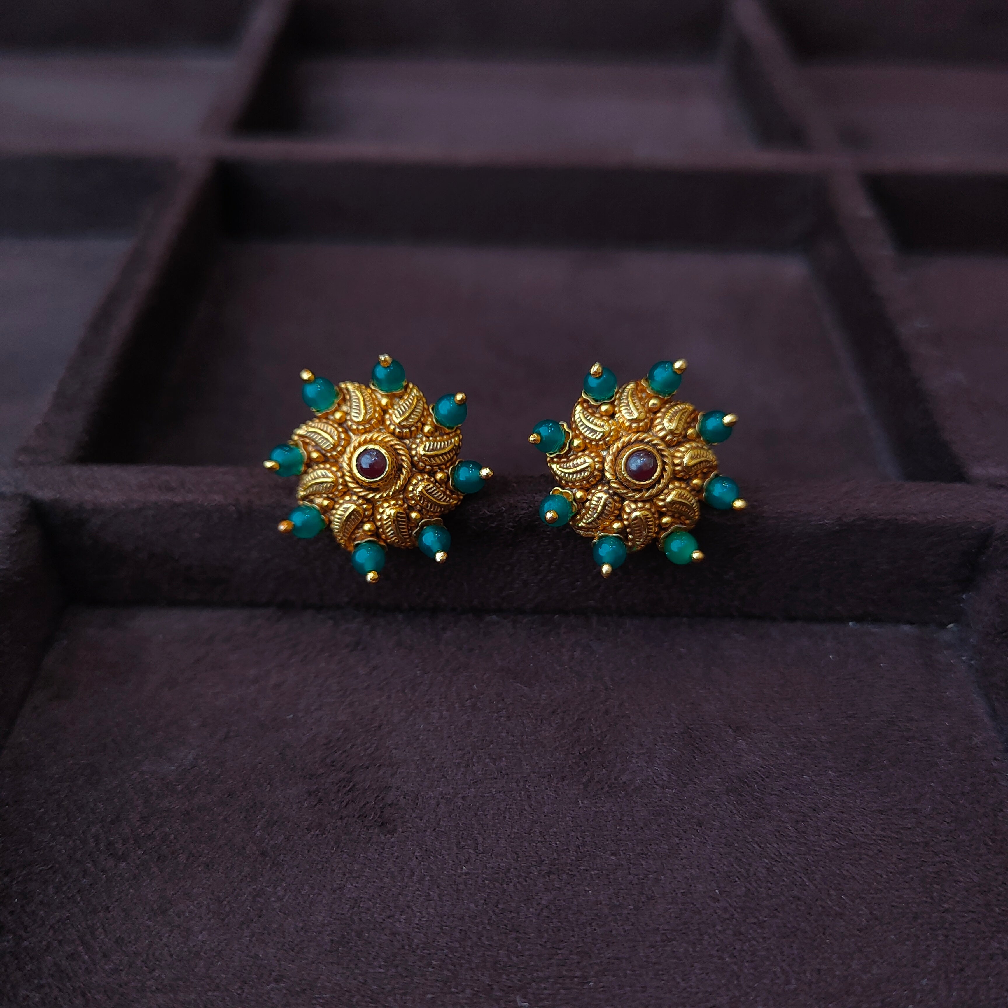 925 Silver Gold Plated Nakshi Round Earstud -0059